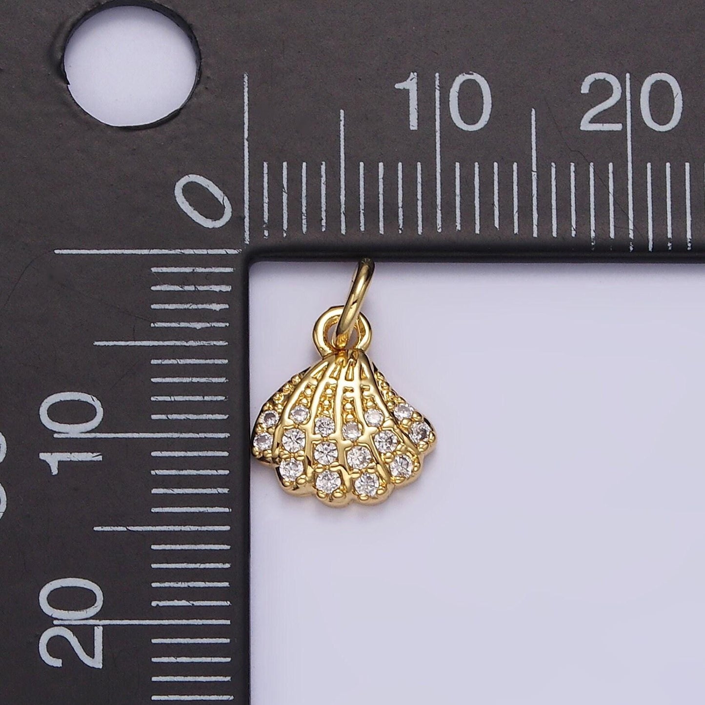 14k gold filled clear micro paved cz ocean clam shell add-on charm | n1044