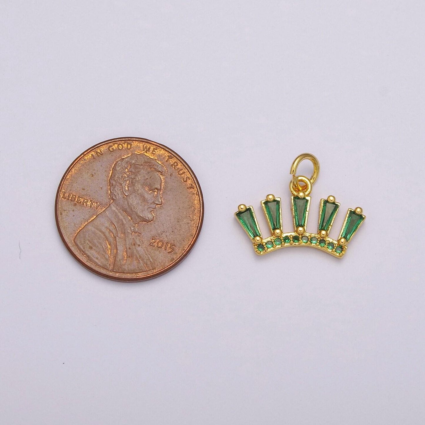 Dainty green crown charm dangle eye lash charm for necklace earring component supply