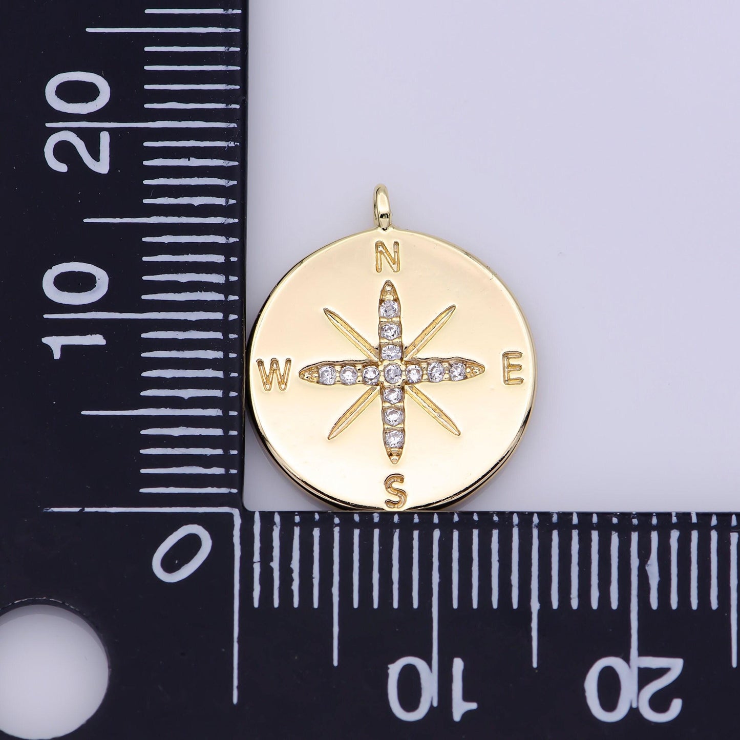 Dainty compass charm, small gold compass pendant, journey travel charm, coin compass pendant, tiny necklace charm, bracelet, nautical charm