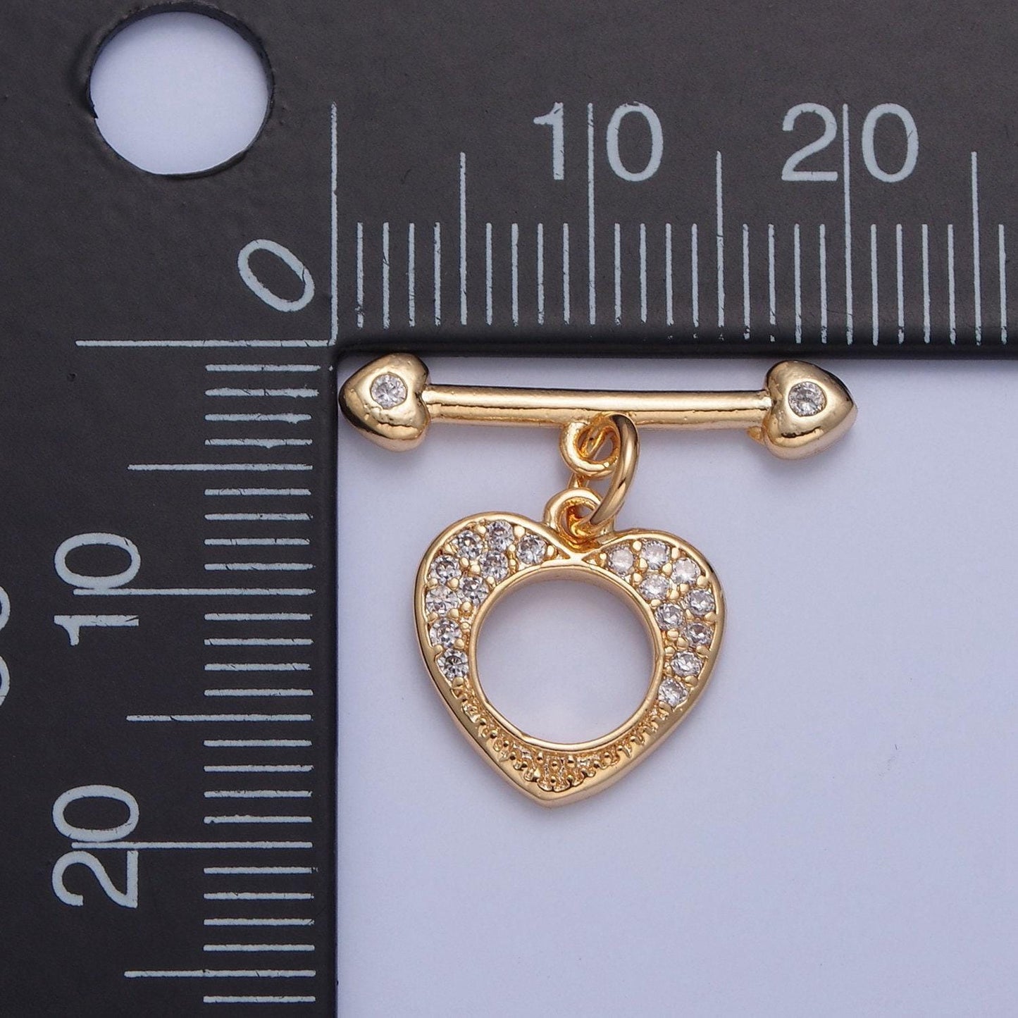 Gold micro pave cubic zirconia cz stones heart toggle clasp, jewelry clasp ot clasp findings | l-760
