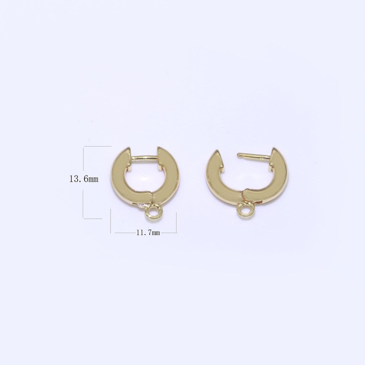 18k gold filled hoop huggie one touch w/ open link lever hoop earring making, 14x11.7 mm, earring charm making findings