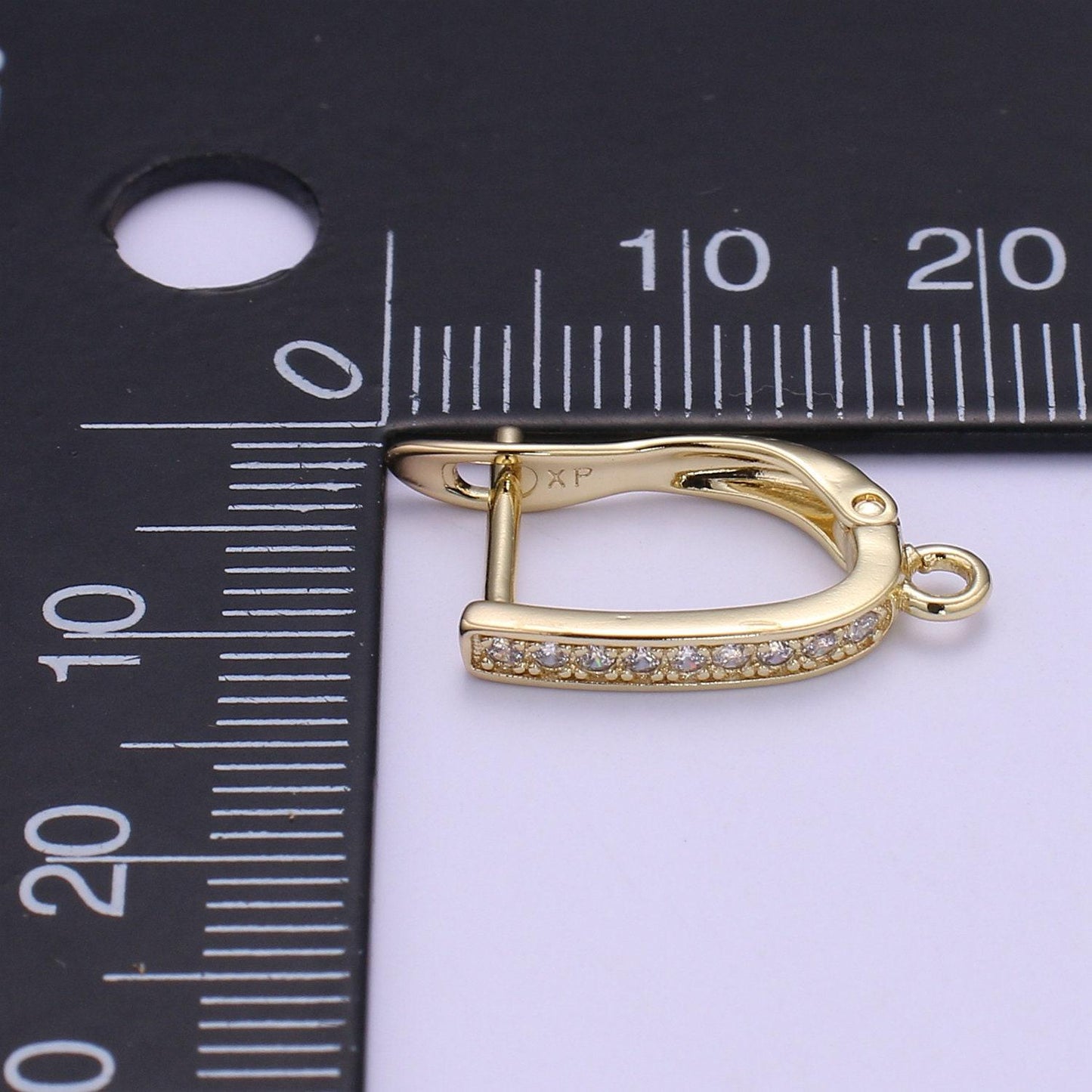 1 pair silver / gold lever back earring findings cz huggie earring with open link for earring component supply jewelry making, supp 1144