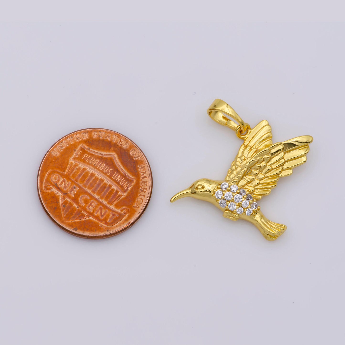 Micro pave gold hummingbird charm 24k gold filled humming bird pendant 26.5mmx25mm gold woodland jewelry for necklace earring