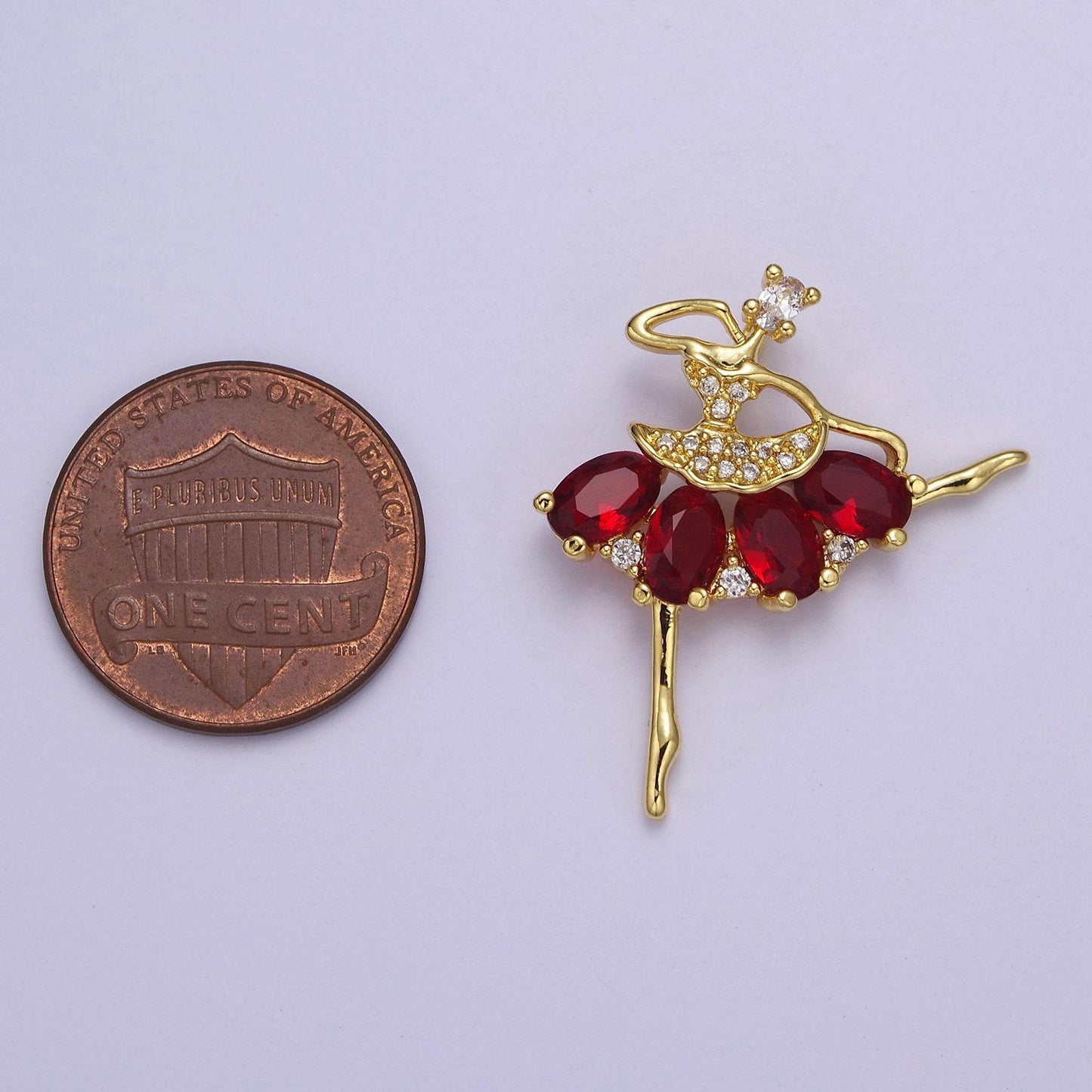 Gold ballerina dancer with tutu cubic zirconia, sport ballet pendant charm for jewelry necklace making, j-550