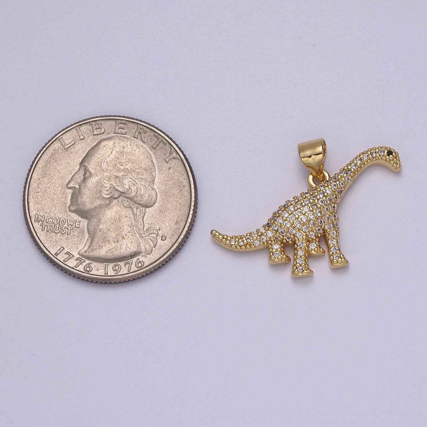 Gold dinosaur charm necklace brontosaurus necklace pendant cubic zirconia dino gold filled fidning gift idea cute tiny dinosaur pendant