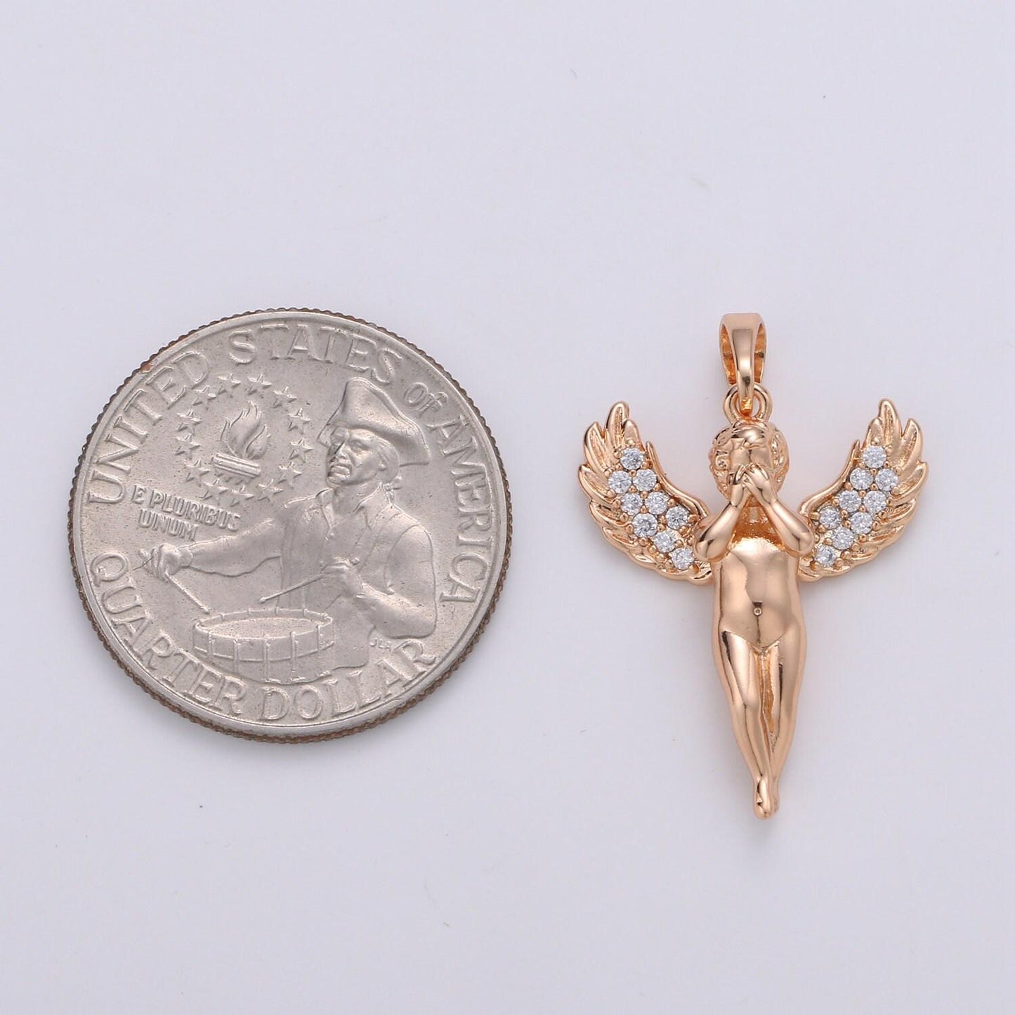 18k rose gold angel pendant,cupid charm, micro pave cubic mini pendant, dainty mars jewelry bracelet earring necklace, pdgf-2052