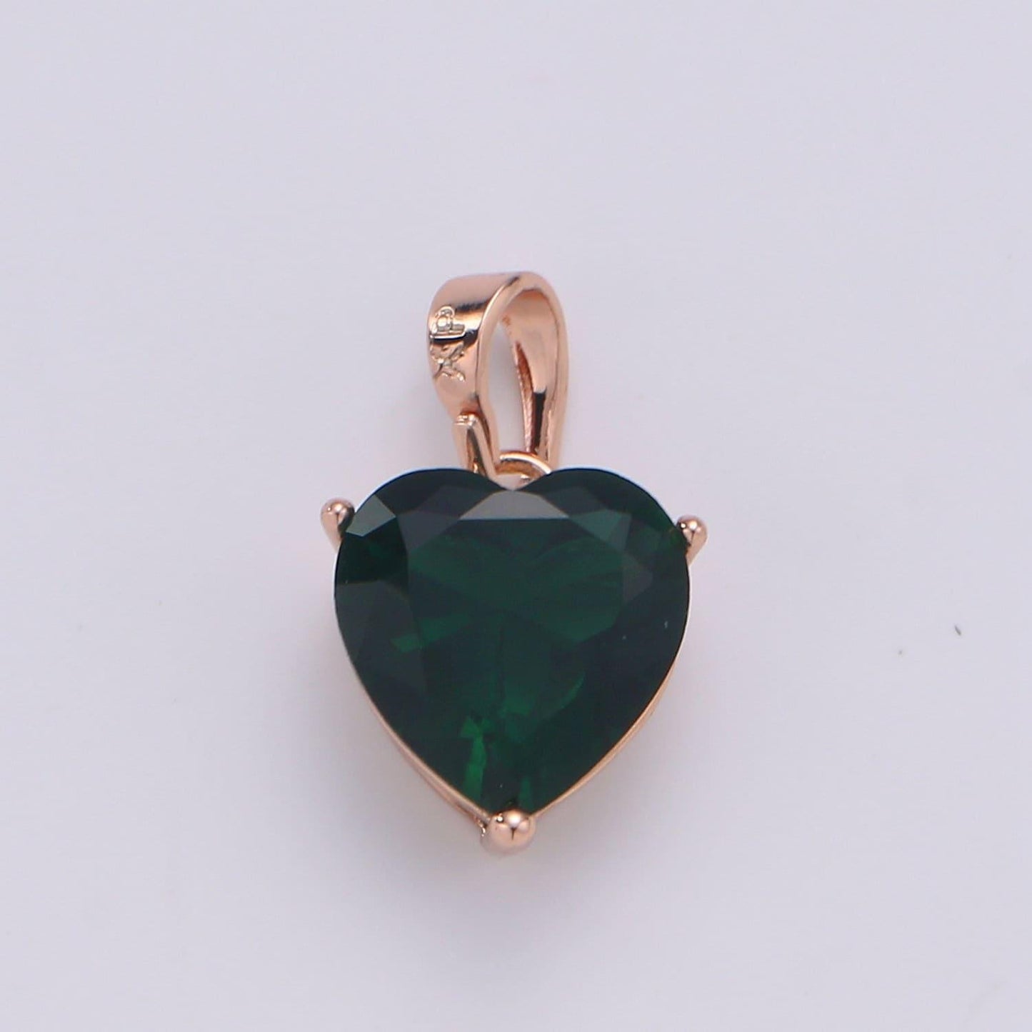 16x8mm wholesale cz green heart gem pendant charm with 18k gold-filled rose gold frame, pendant for necklace bracelet anklet making j-167