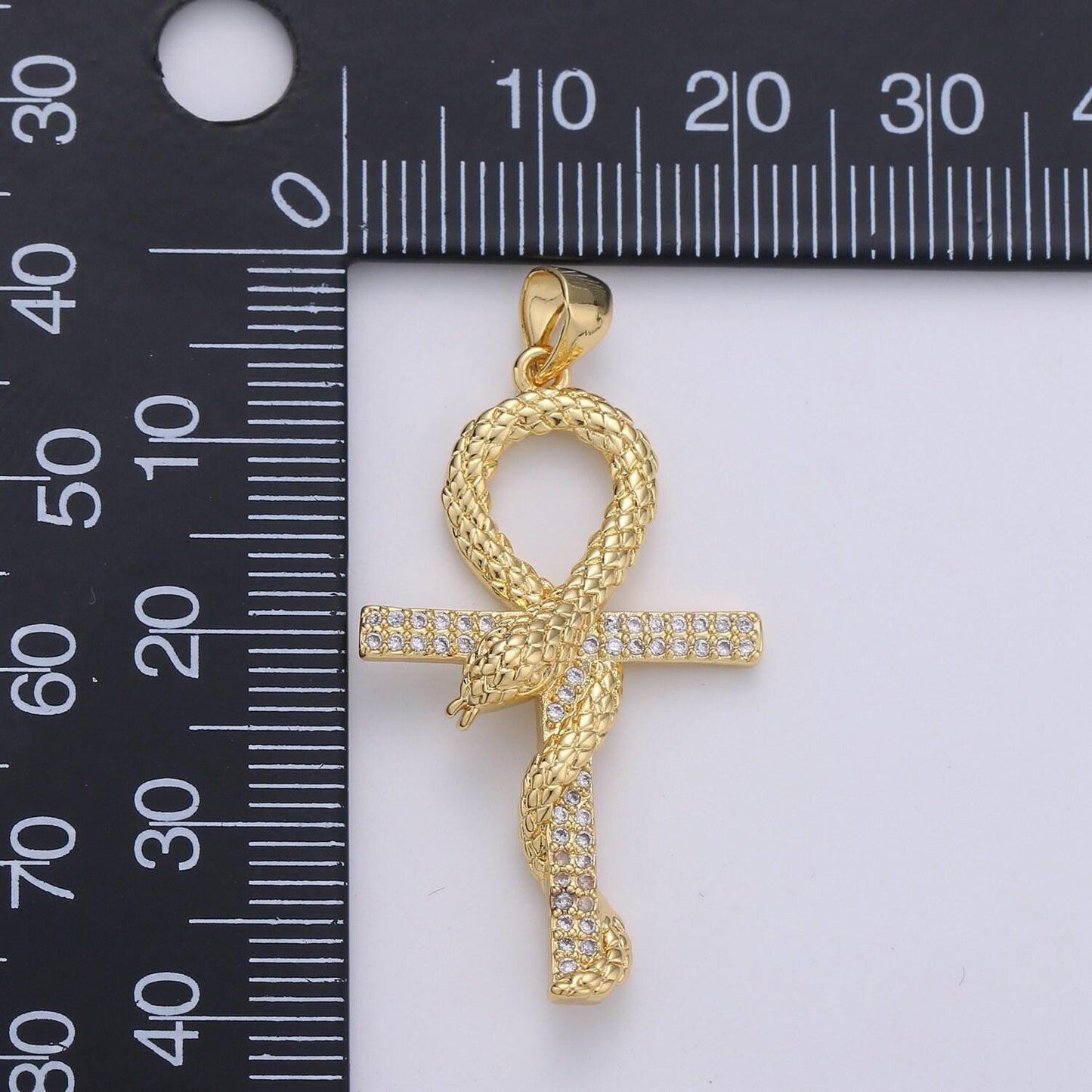 14k gold filled ankh, symbol of life, egyptian pantheon, crux ansata, cubic serpent necklace pendant charm gold snake cross pendant i-723