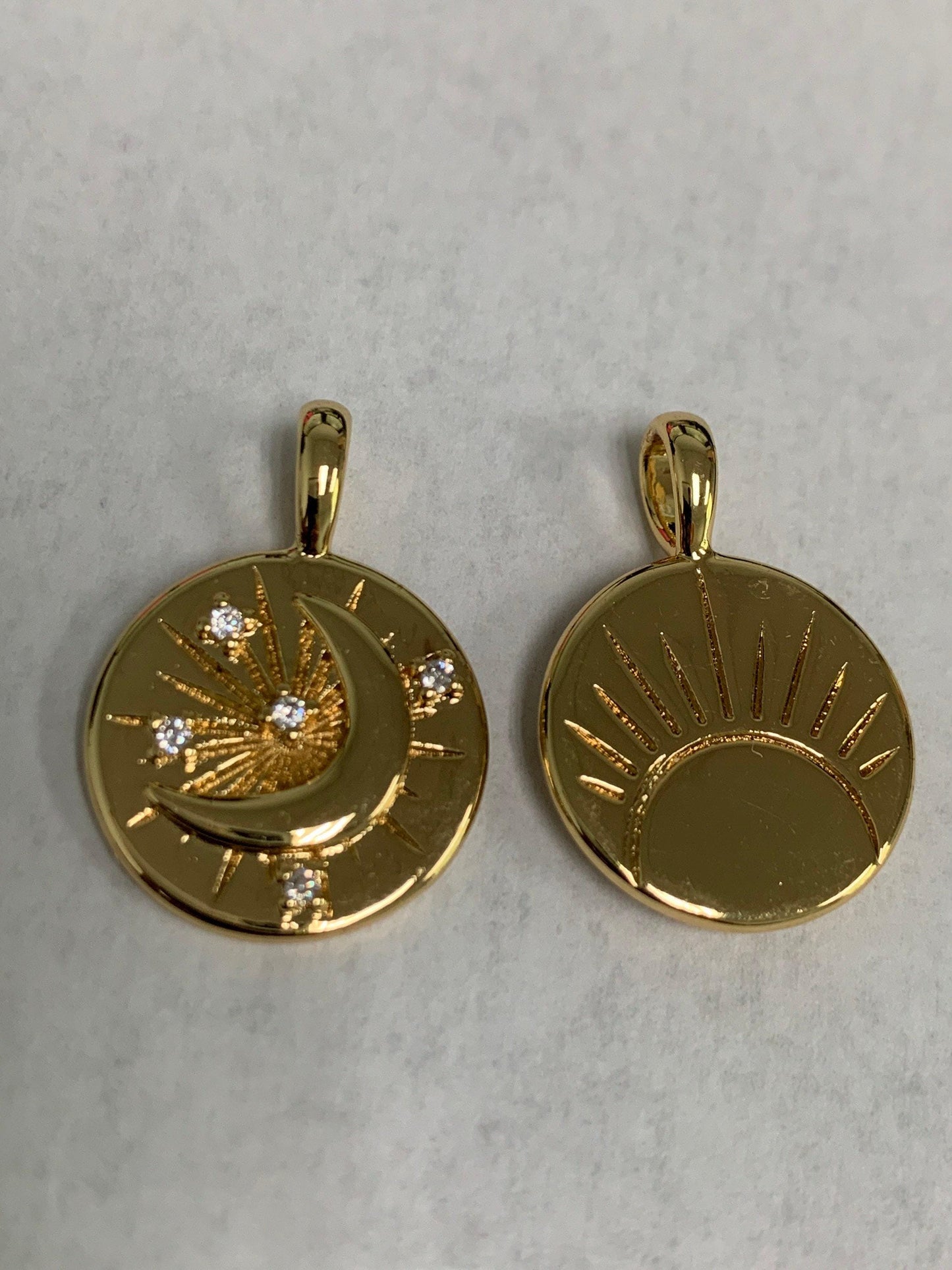 Celestial jewelry gold crescent moon charm double sides design jewelry making supply 24k gold findings, i-648