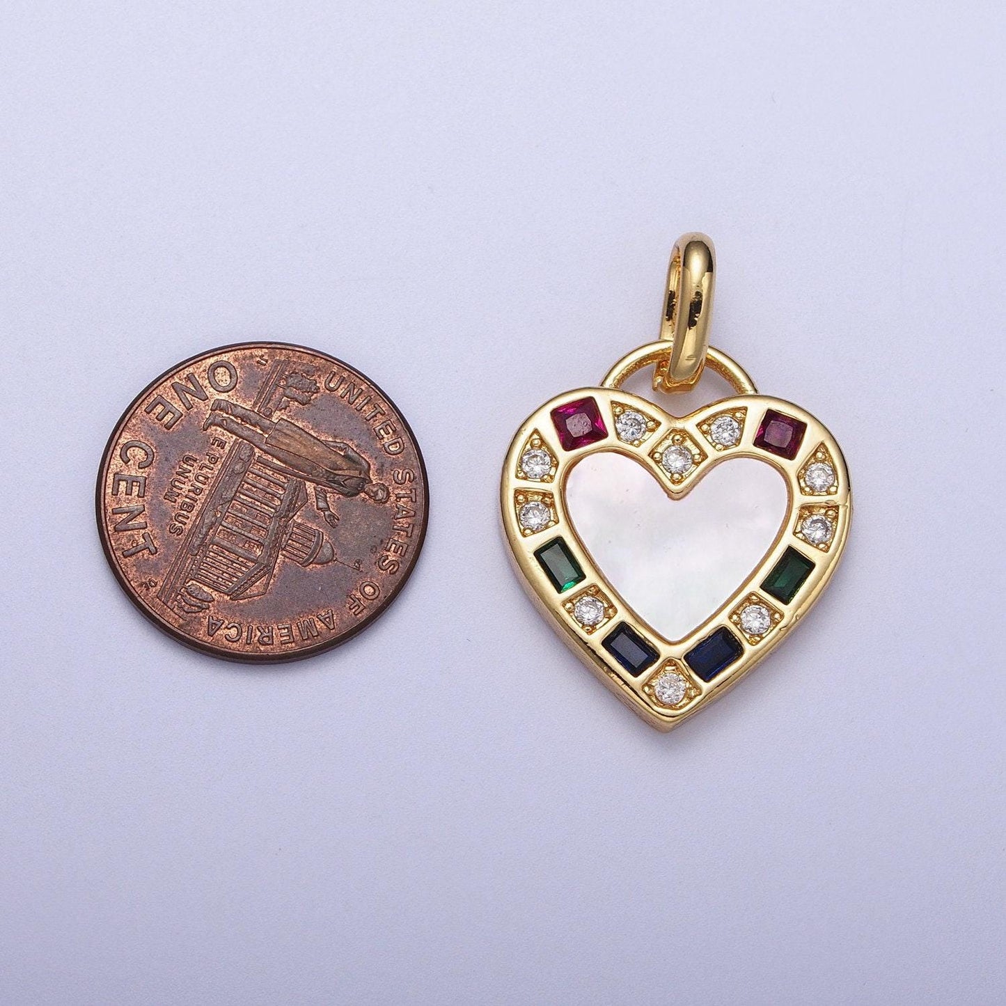 14k gold filled heart love multicolor cz shell pearl pendant | i580