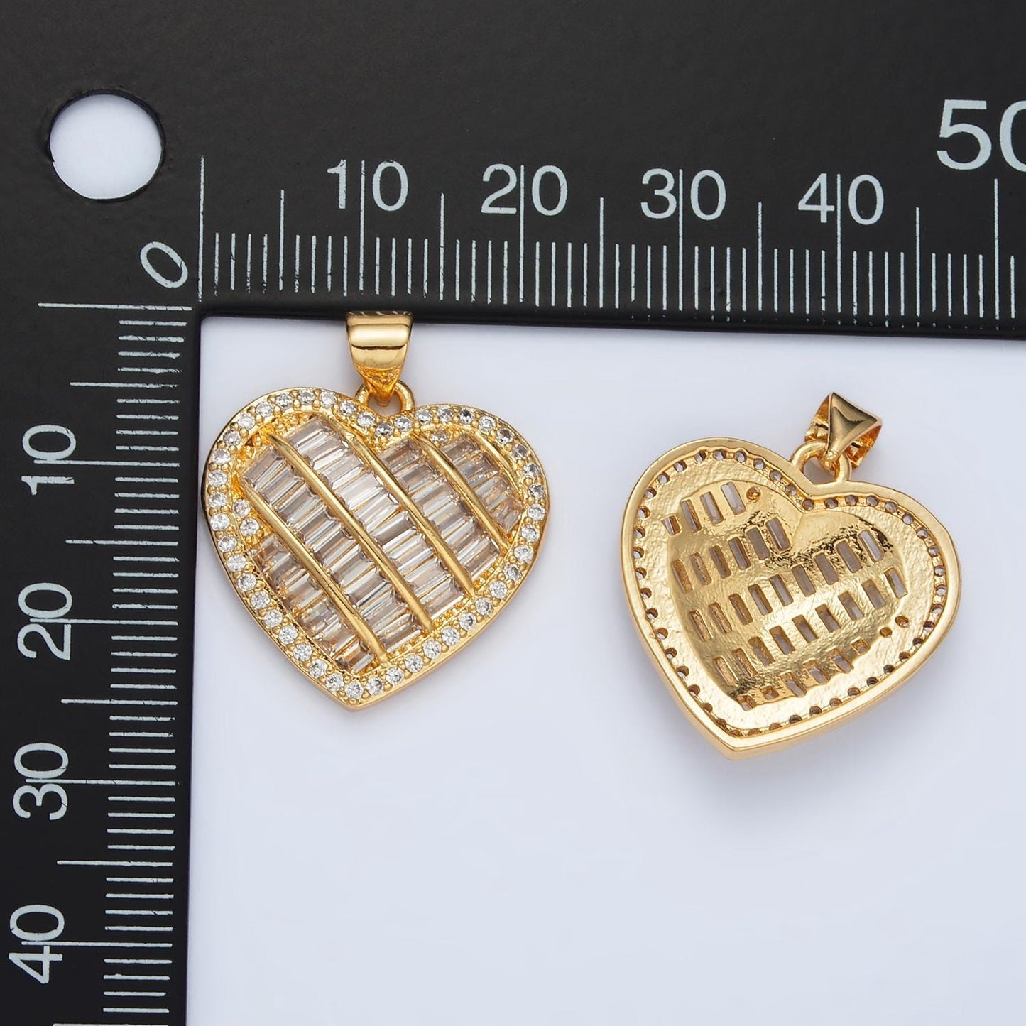 24k gold filled clear baguette cz heart pendant | i459