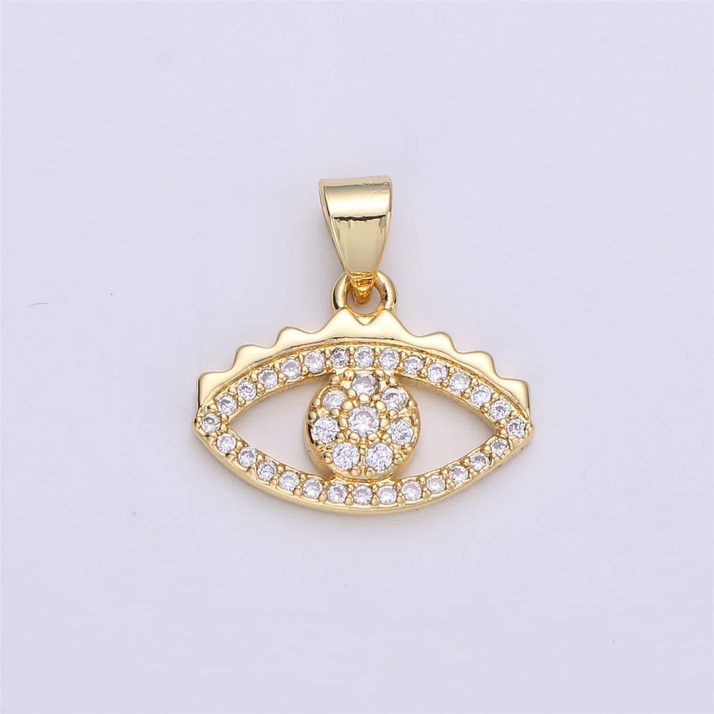 Dainty evil eye charm protection necklace gold greek eye micro pave pendant, 24k gold filled cubic evil eye charm i-329