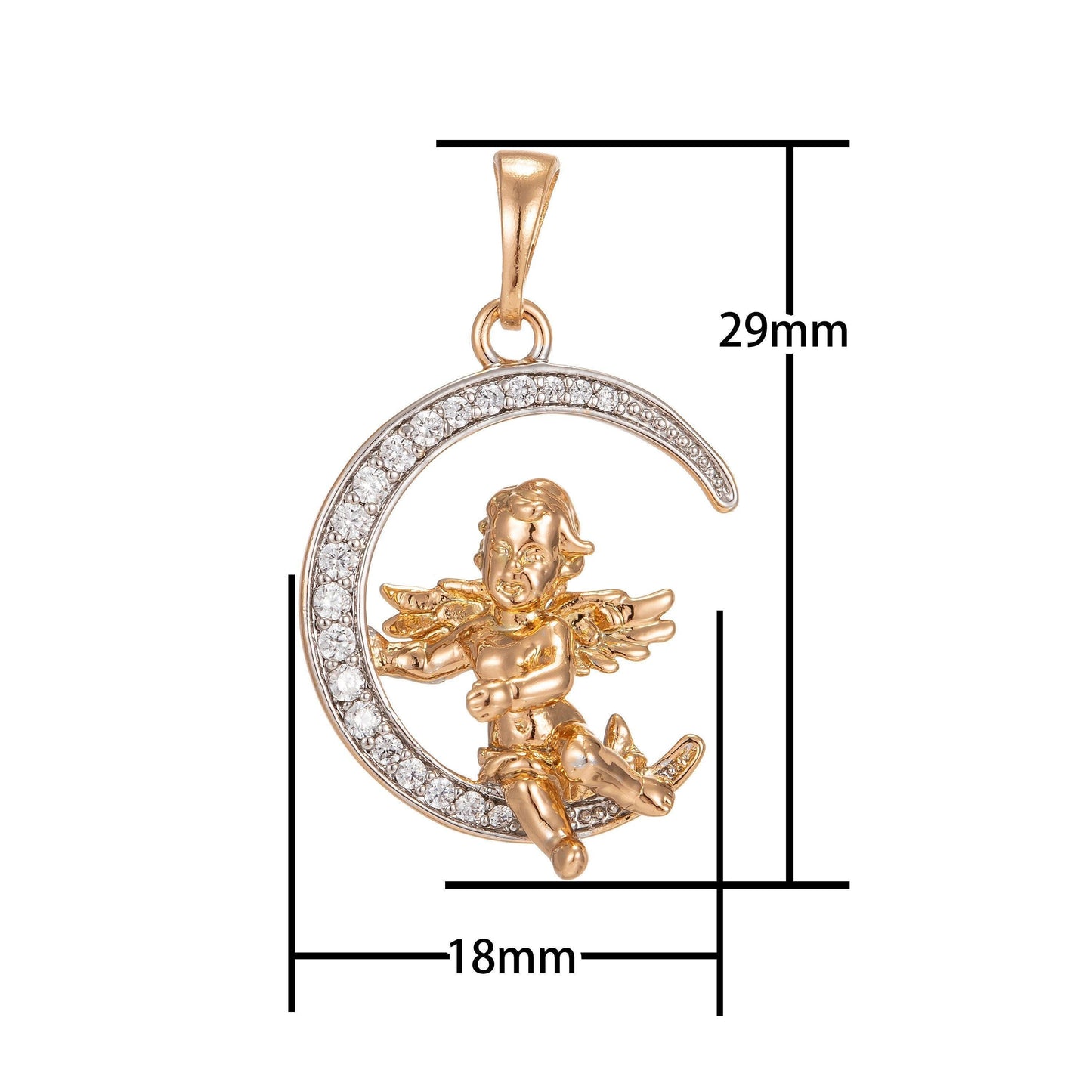 Cherub in the moon pendant micro pave gold moon charm necklace moon pendant 18k gold filled cherub necklace cubic baby angel jewelry i-251