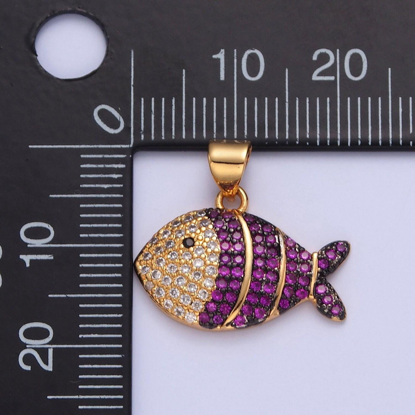 Iced gold clown fish charm micro colorful cz paved sea life fish pendant, sea animal beach life charm | i179