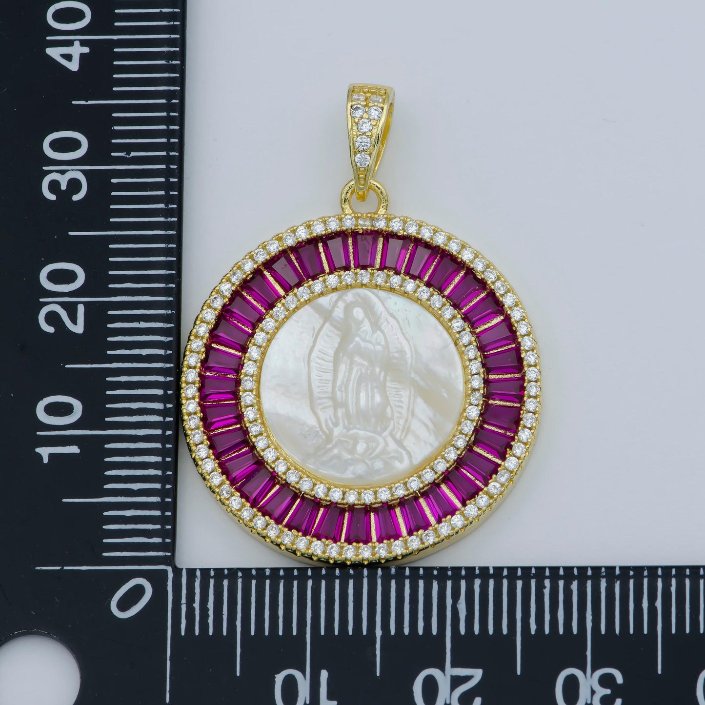 Pearl mother mary gold coin charm necklace, virgin mary medallion our lady of guadalupe cubic pink green blue religious jewelry pendant