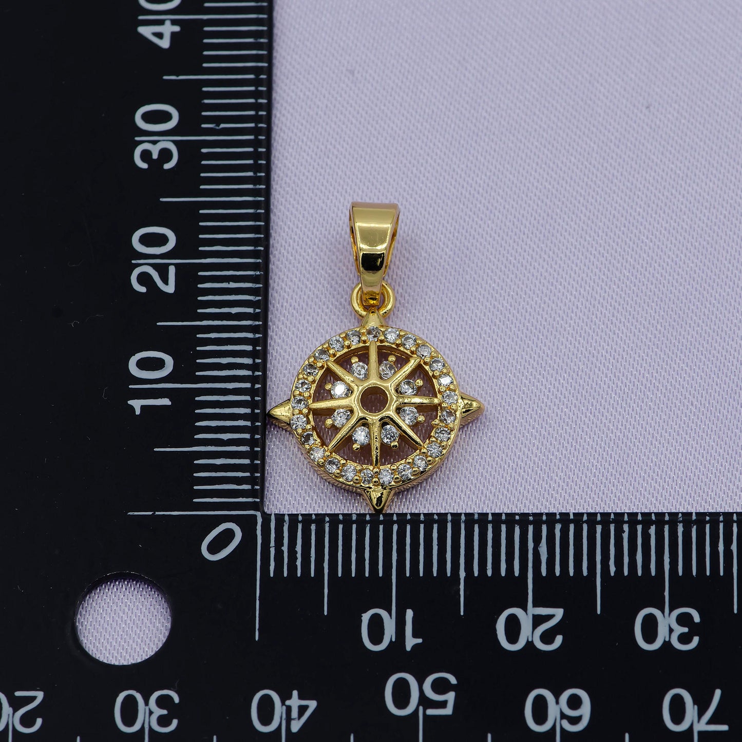 Cubic gold dainty compass charm, micro pave pendant, north star charm, travel charms, nautical charms for bracelet earring necklace pdgf 906