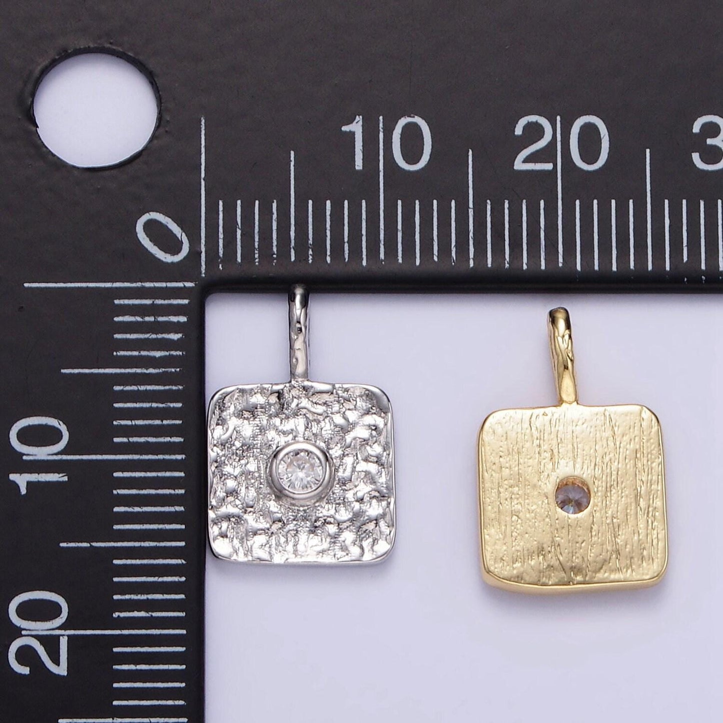 16k gold filled cz geometric square pendant in gold & silver rustic charm | h886