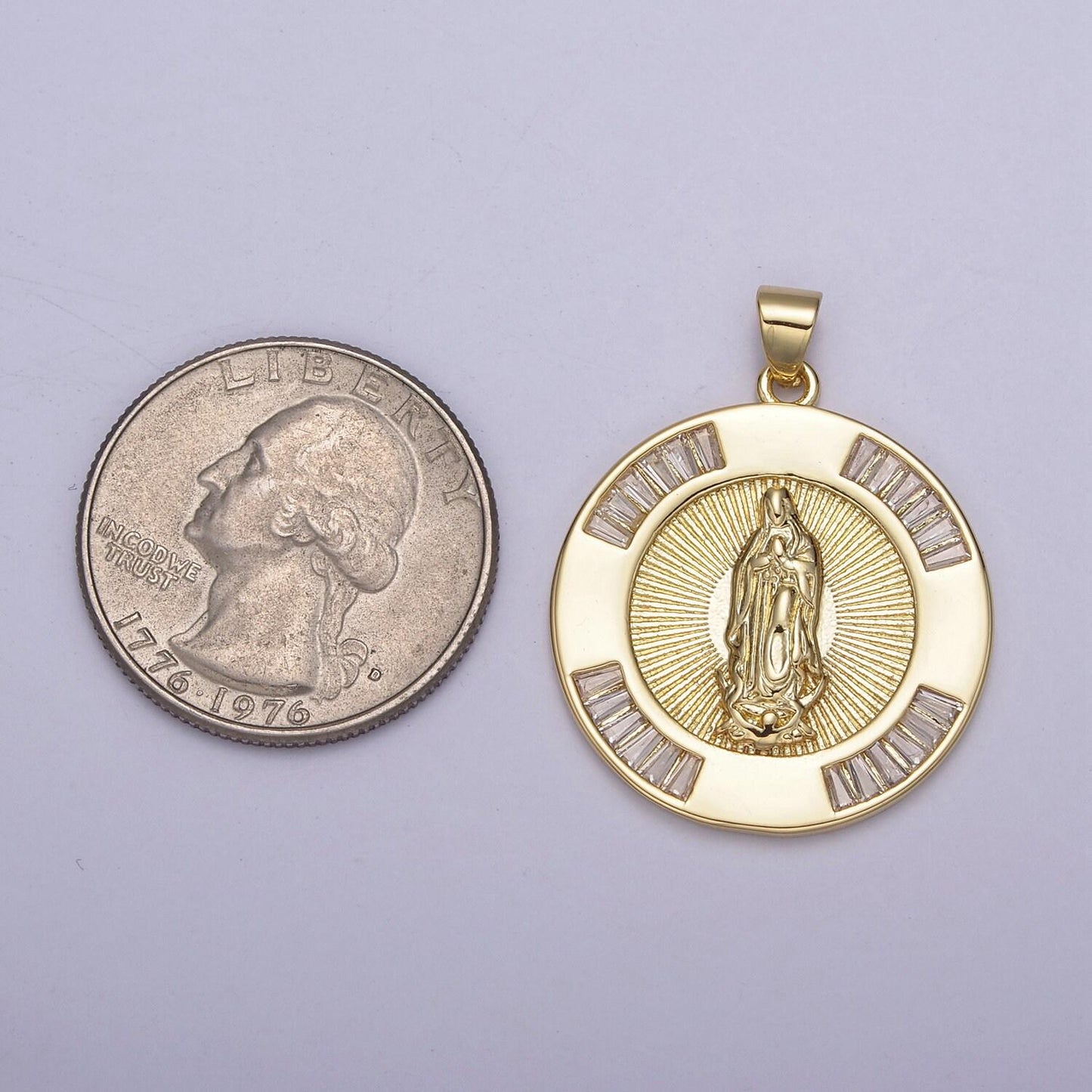 Gold religious pendant : miraculous virgin mother mary/saint jude san judas tadeo cadena, round mirco pave cz for diy jewelry making h-733
