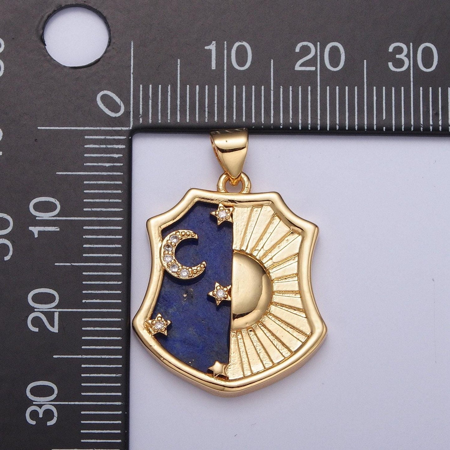 24k gold celestial charm sun moon stars pendant, day and night badge, celestial tag micro pave jewelry earring necklace supply | h-696