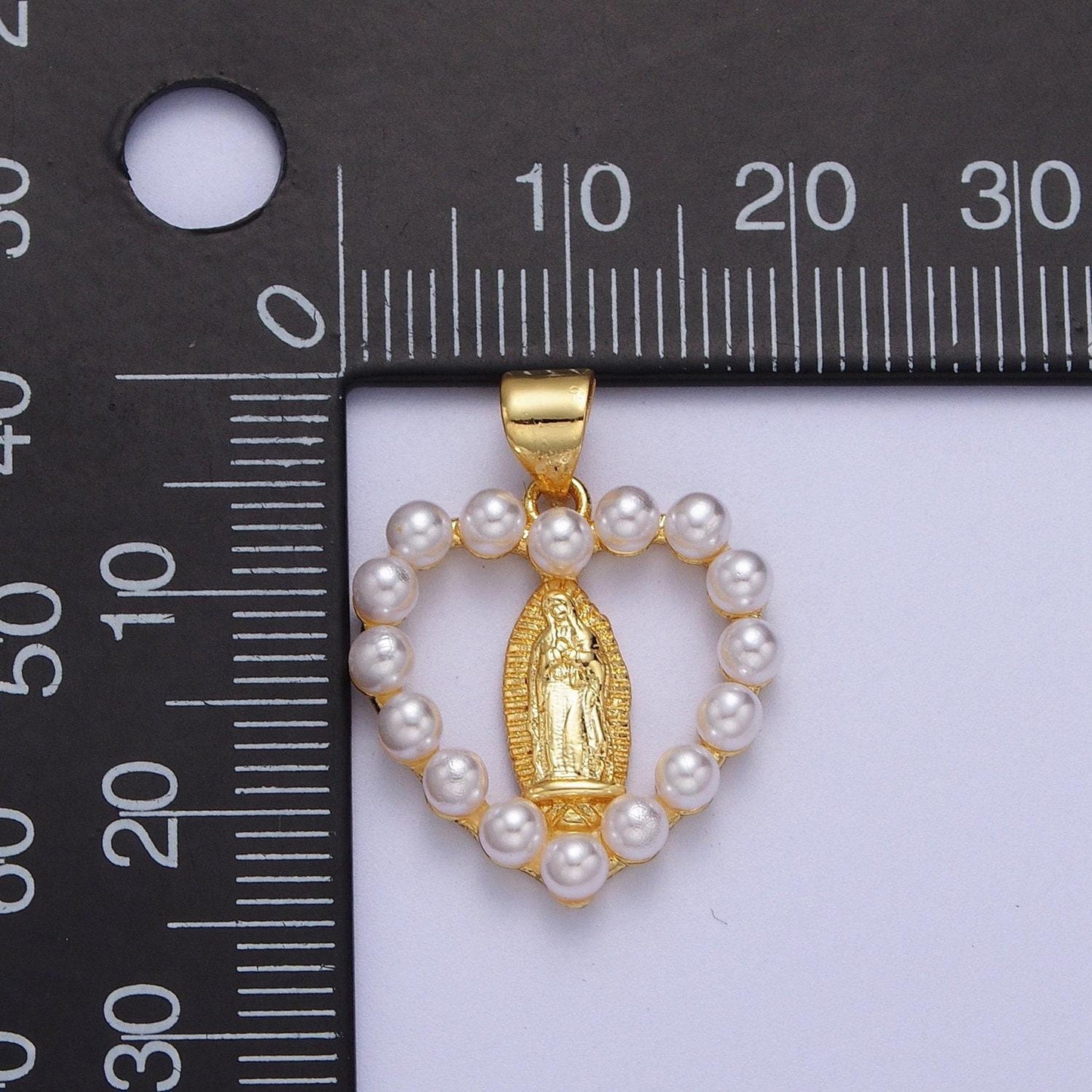 Gold natural pearl virgin mary heart pendant, 24k gold plated freshwater mother of pearl love our lady of guadalupe religious charm | h-650