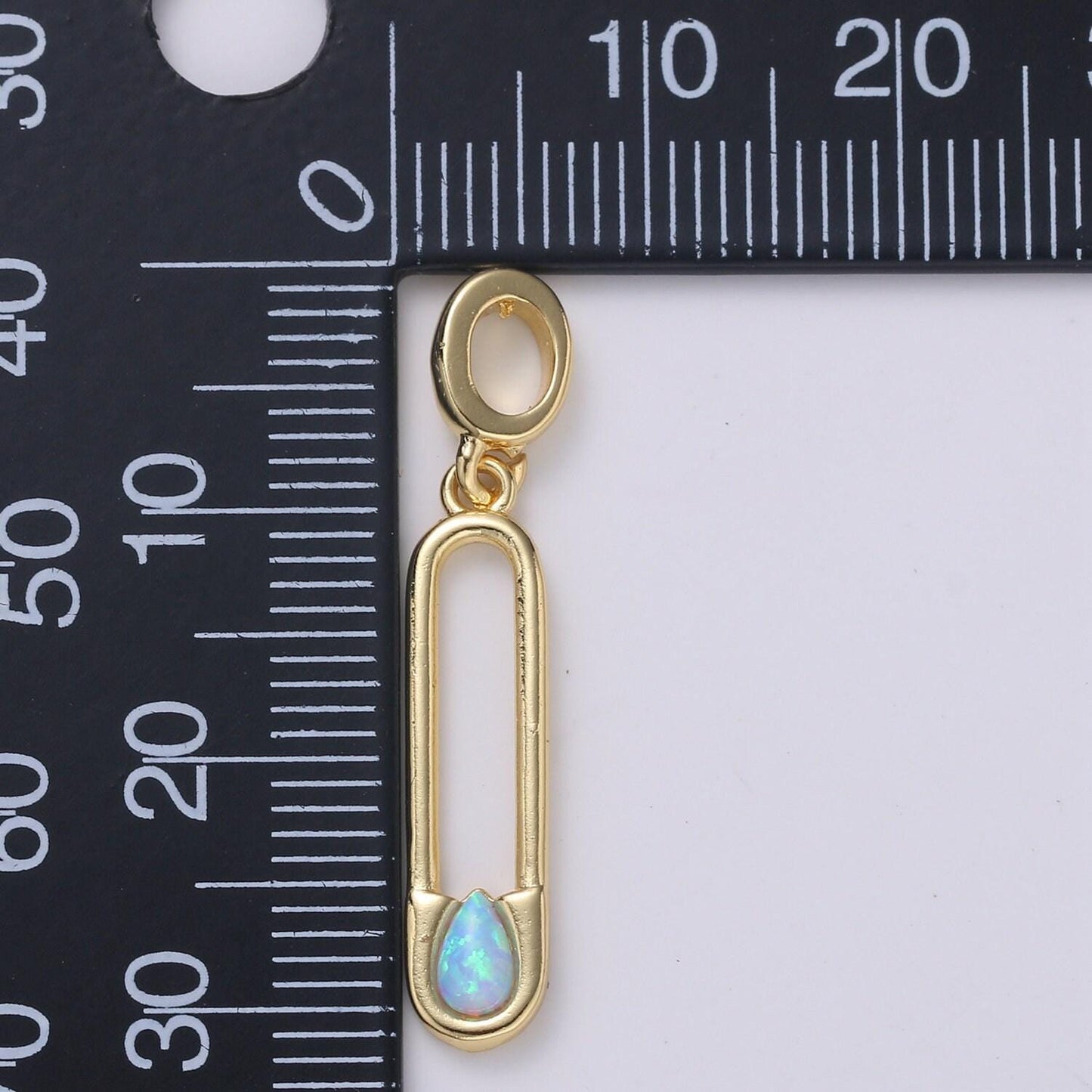 Blue and white opal 24k safety pin pendant, teardrop opal charm for bracelet earring necklace pdgf-2183