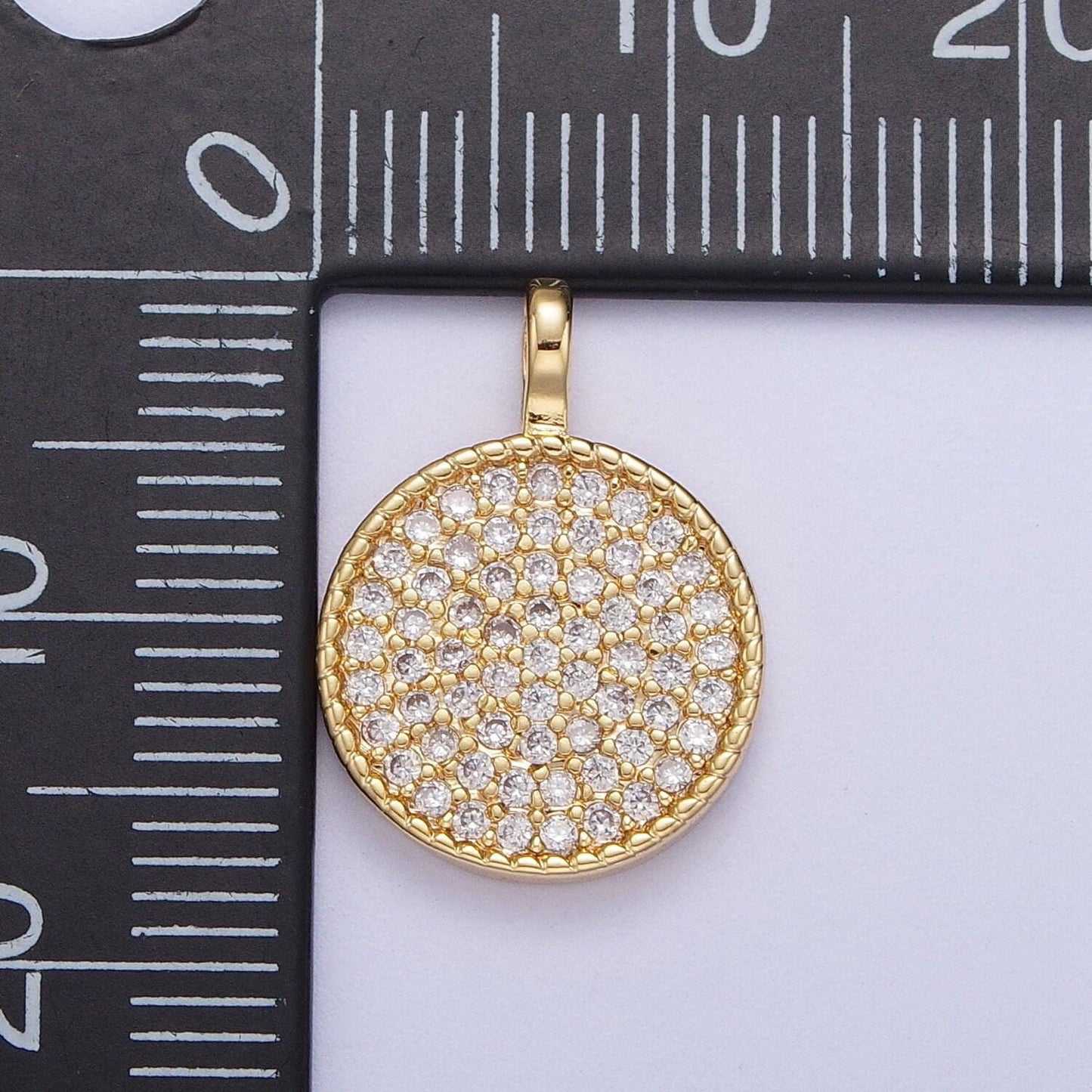 Gold cz simple geometric circle pendant, 24k gold filled clear micro paved cz round circular twisted edge charm | h-501