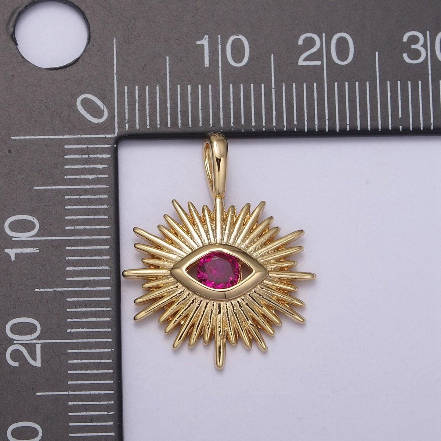 Evil eye pink cz charm - evil eye cubic zirconia green stone amulet greek eye boho wholesale charms h-421 / h-422