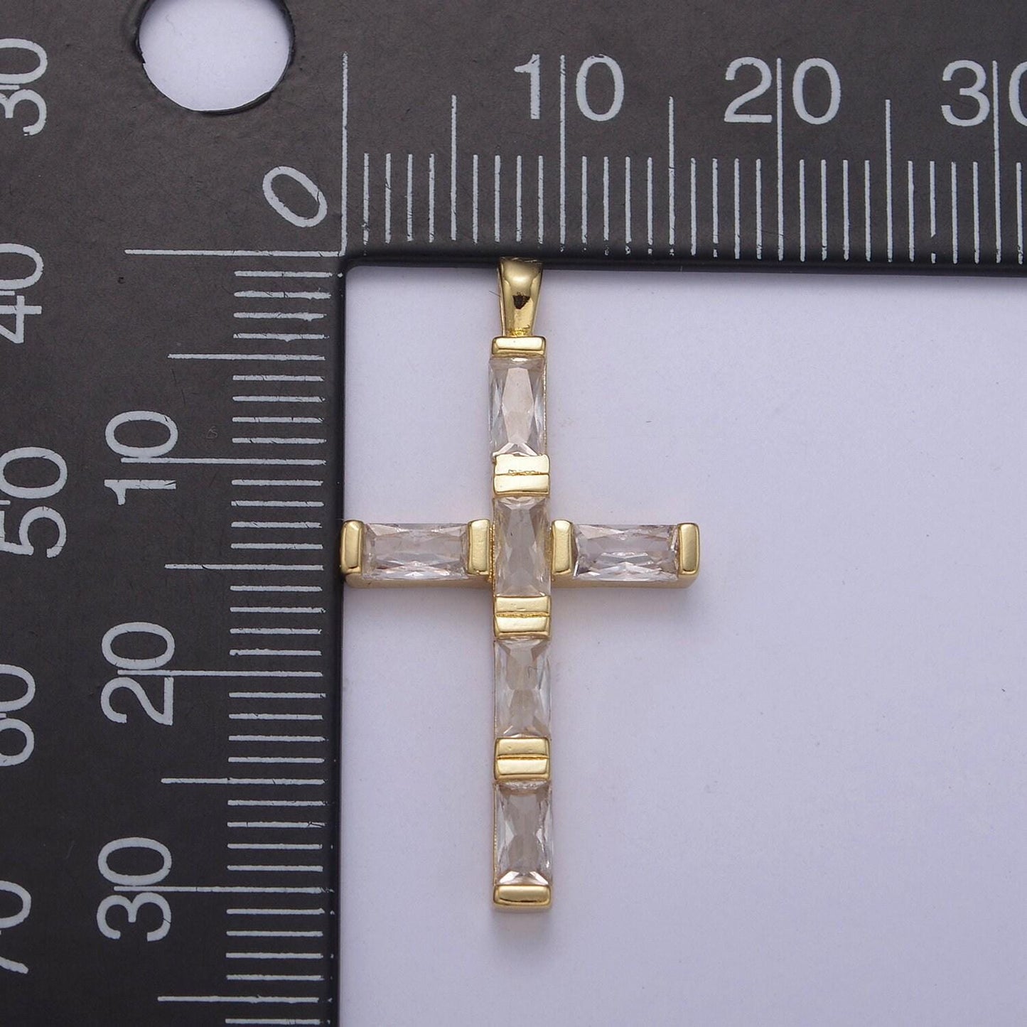 14k gold filled baguette cross pendant cz charm h-363