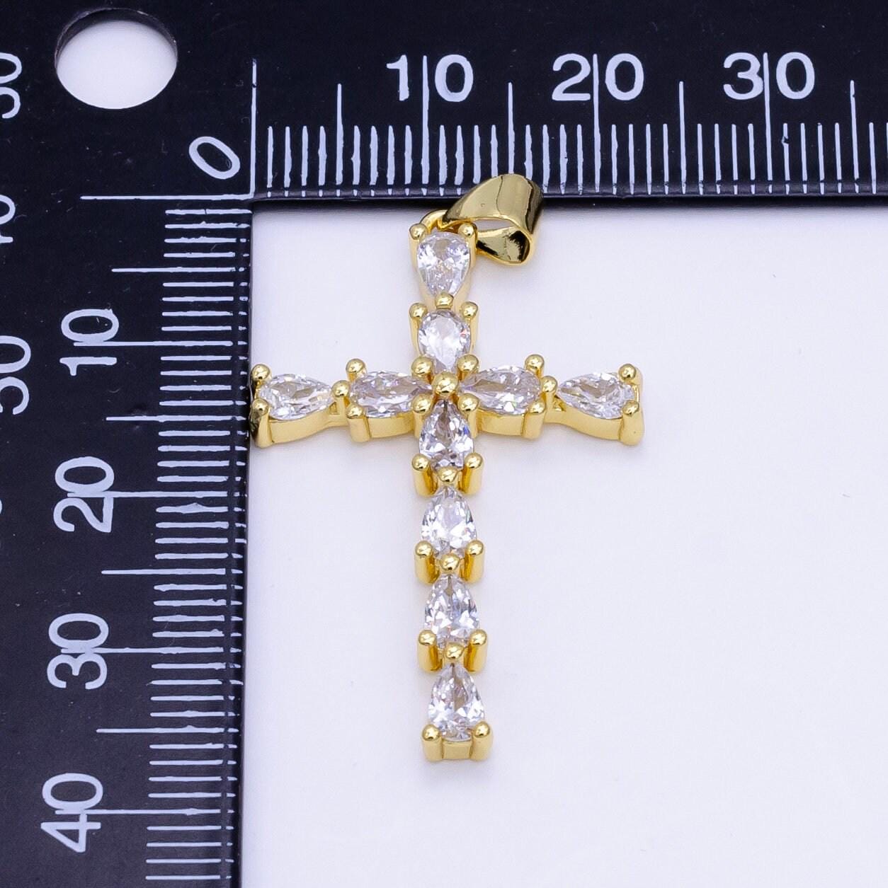 Minimalistic gold cross cz pendant, 24k gold filled micro paved clear cubic zirconia crystals religious cross charm | h352