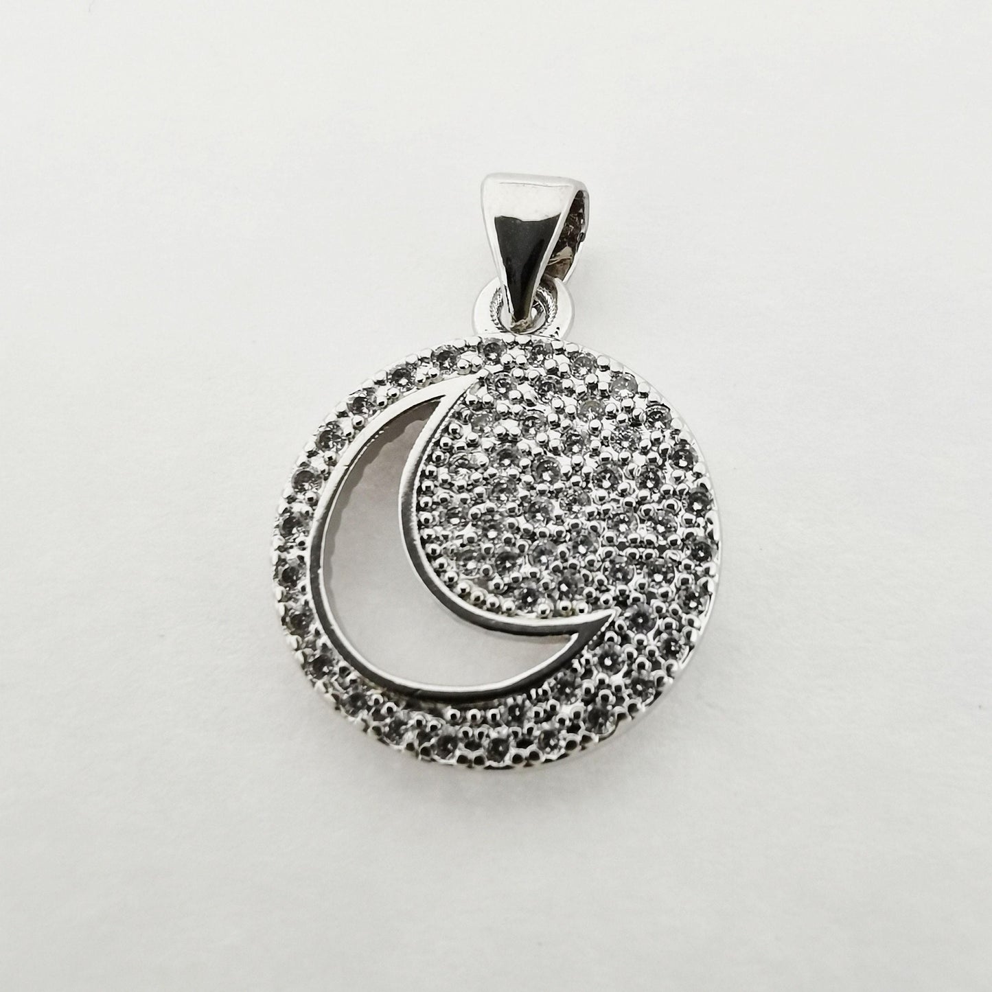 Gold silver circle celestial moon and star pave cubic zirconia crystal pendant for diy necklace h-312
