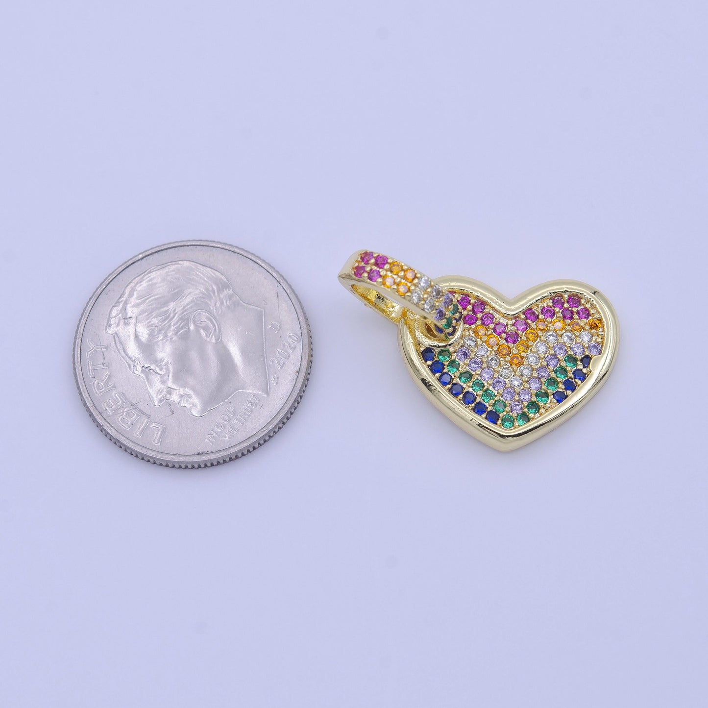 Rainbow heart pendant lead nickel free gold plated brass, cubic zirconia, cubic charm, cz charm, necklace pendant h245