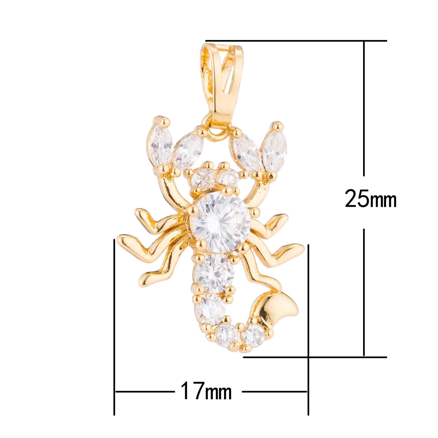 24k gold filled scorpio scorpion, animal, insect, scorpion diy cubic zirconia necklace pendant charm findings for jewelry making h-185