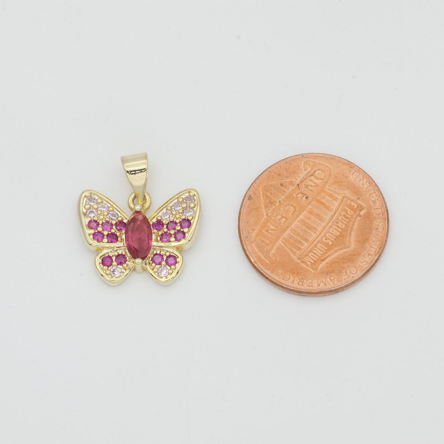 Gold butterfly charm pink cz micro pave mariposa monarch mini butterfly charm for bracelet necklace earring supply h-182