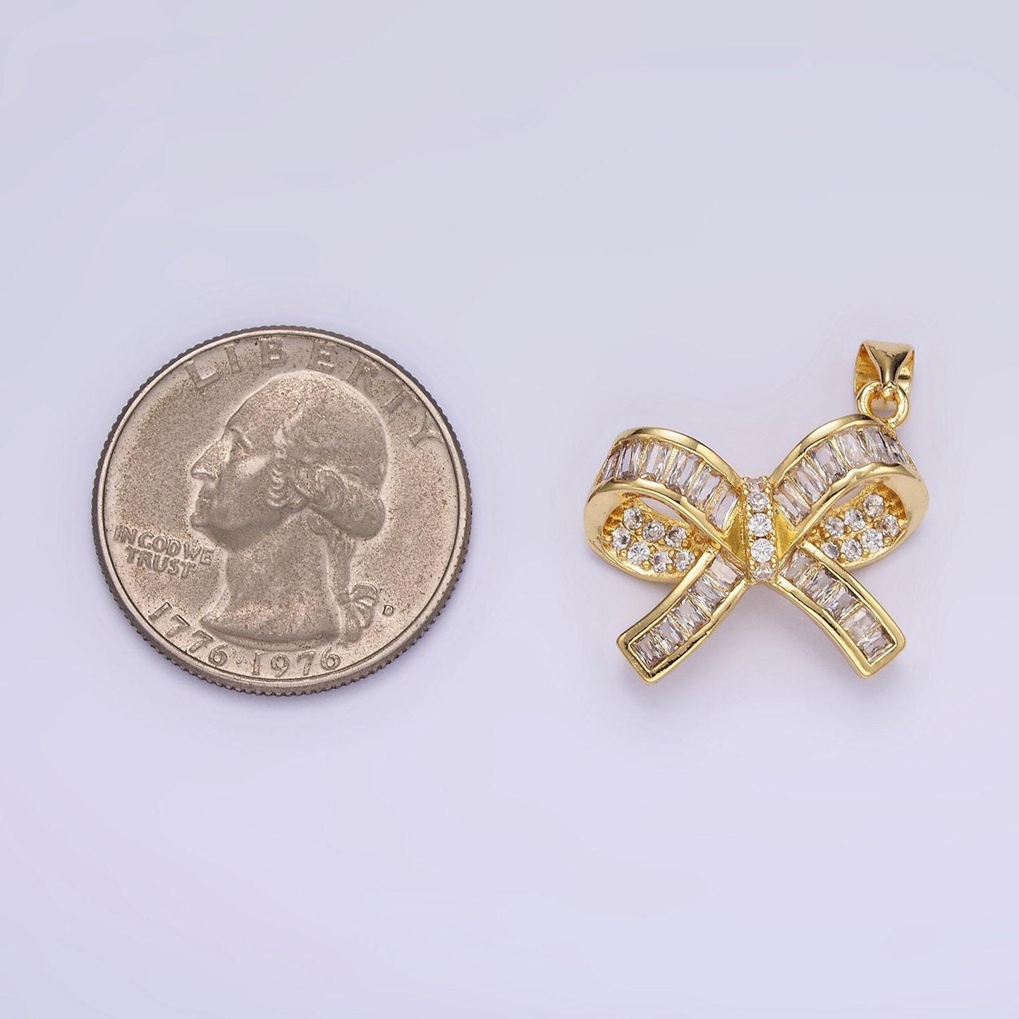 Cubic zirconia bow charm dainty baguette bow pendant 24k gold filled cz bow pendant dainty bow charm for bracelet necklace earring supply
