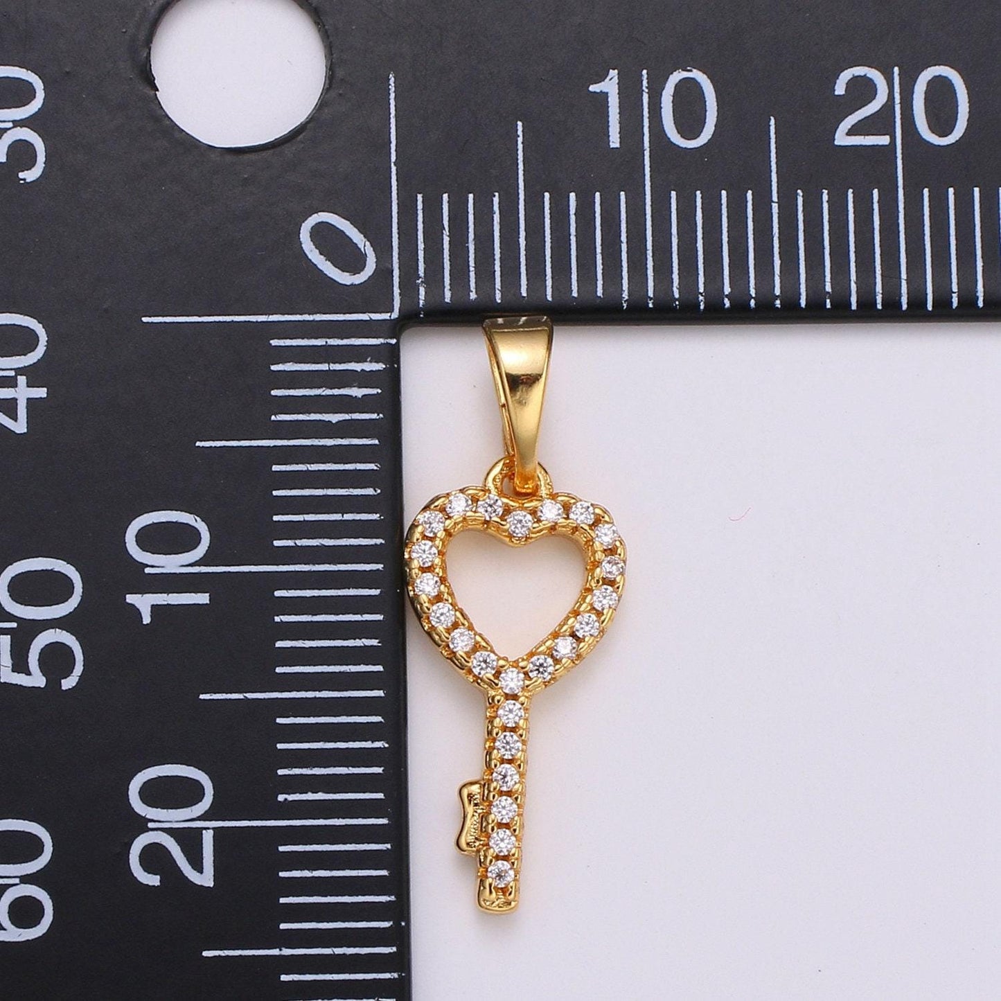 Dainty key charm 24k gold filled micro pave cz pendant for bracelet necklace earring component h-053