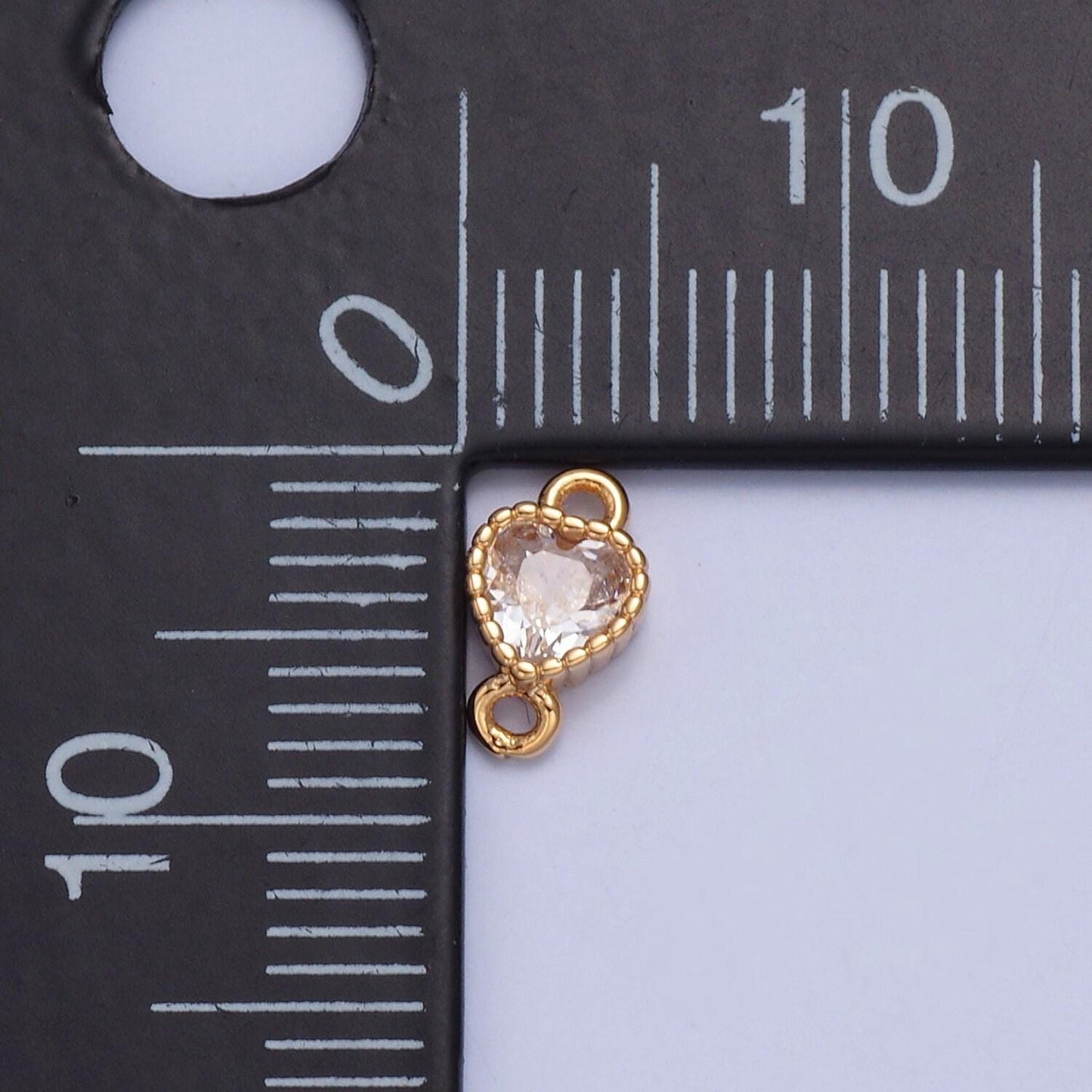 Tiny pinkish clear crystal heart cz connector charm - for necklace, bracelet, earring - gold connector for diy jewelry making | g-925
