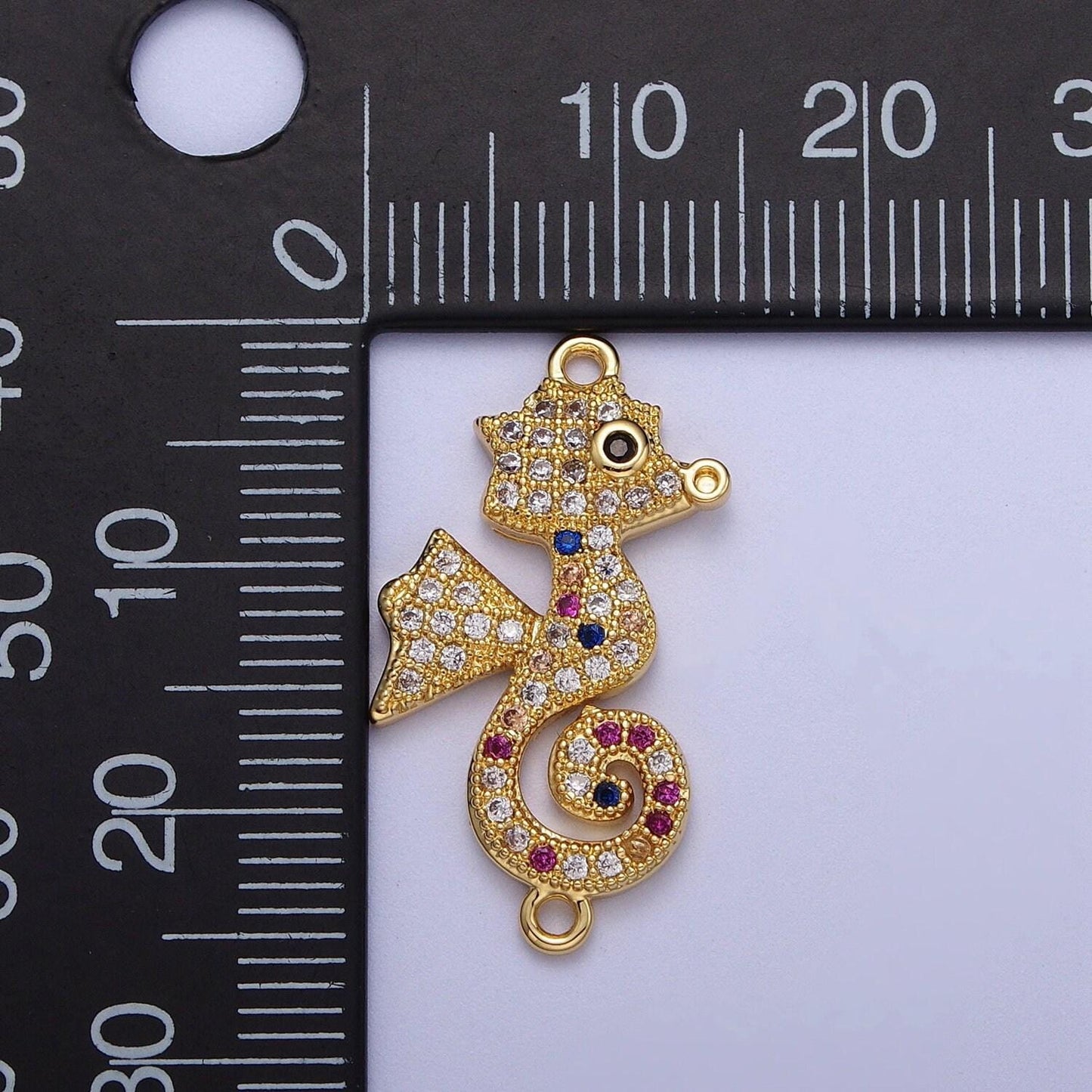 24k gold filled cartoon sea horse link connector, dainty animated seahorse clear micro pave cz connector, under the sea | g-883, g-567