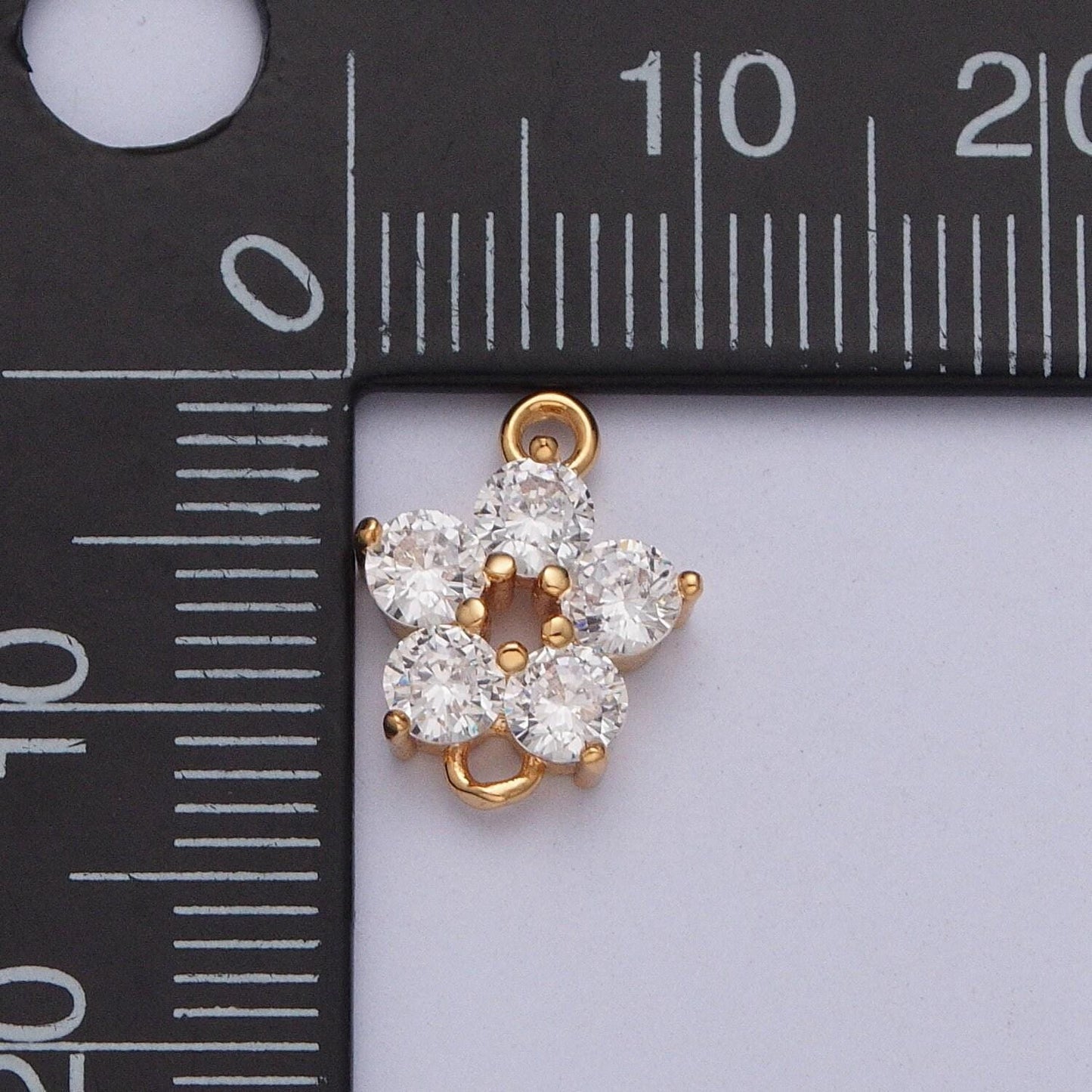 16k gold dainty five-leaf hibiscus charm hollow center connector micro pave cubic zarconia cz stones for necklace jewelry finding | g-880