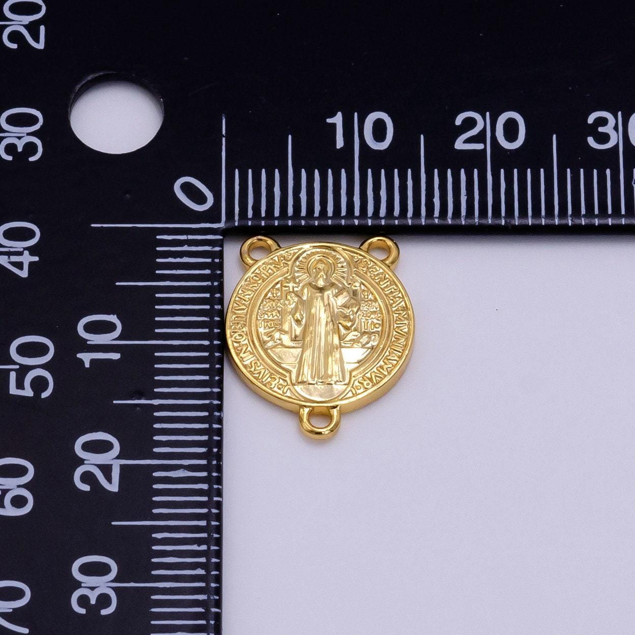 14k gold filled 11mm, 14mm saint benedict round triple loop connector | g843