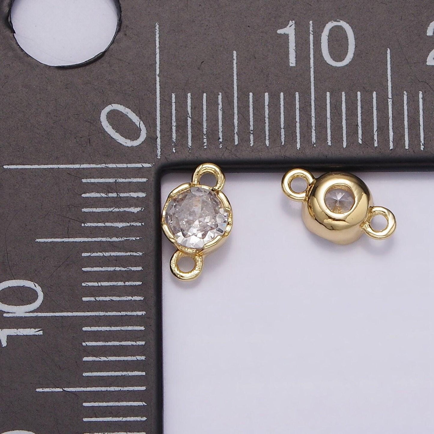 14k gold filled 4.5mm clear cz round bezel connector | g819