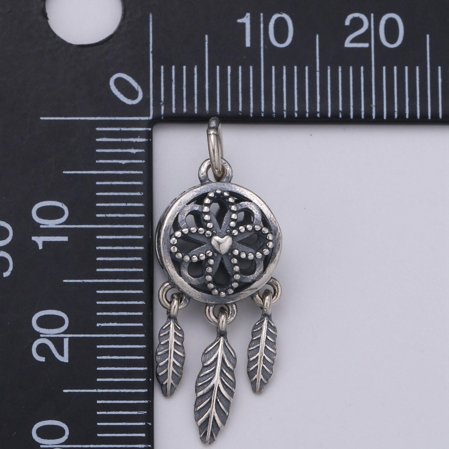 S925 sterling silver dream catcher feather charms, antique silver flower charm boho bohemian necklace earring component
