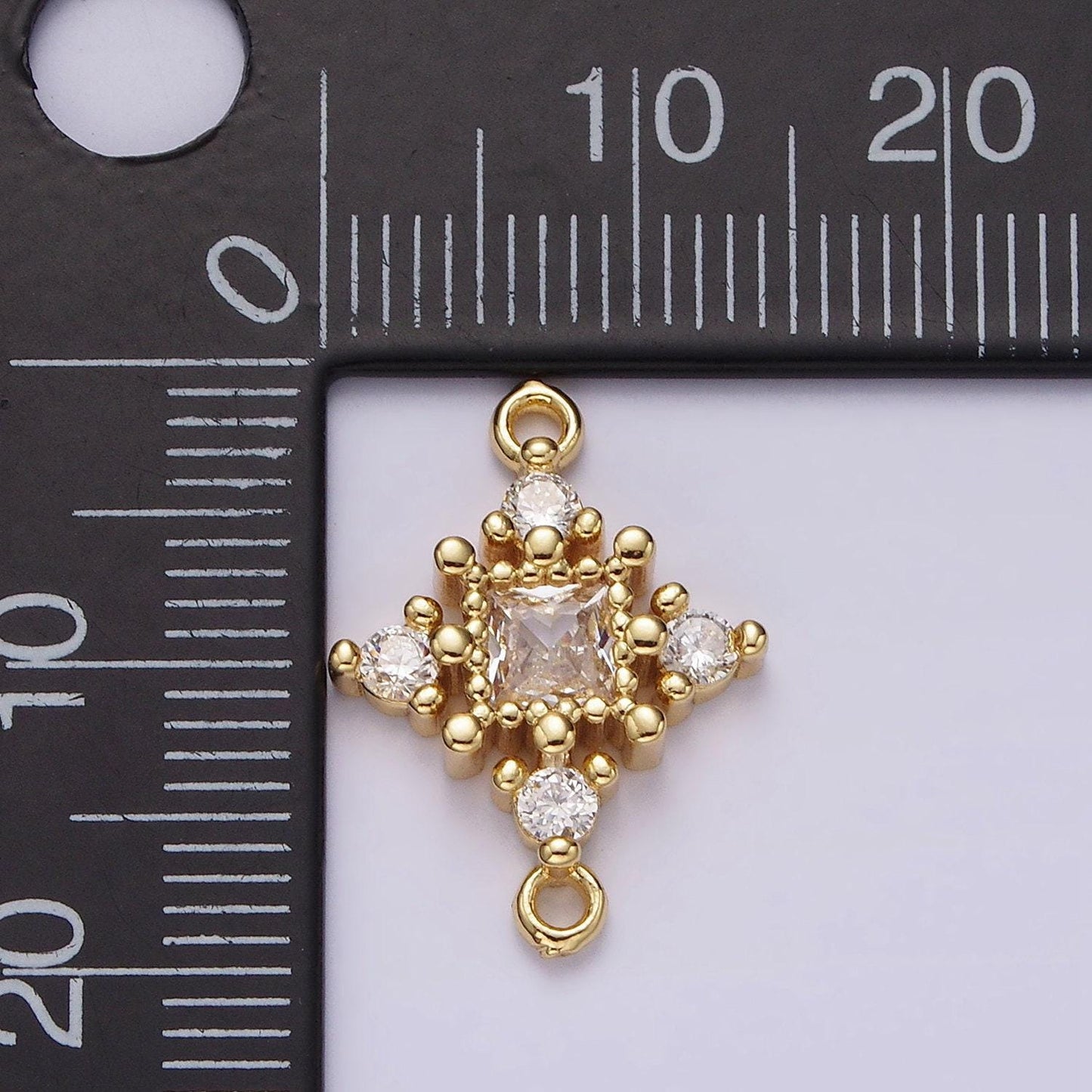 14k gold filled clear cz square dotted open rhombus celestial star connector | g791
