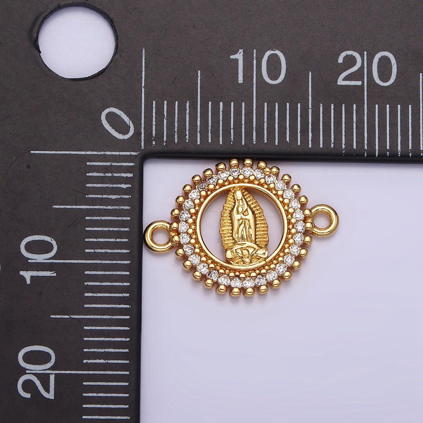 14k gold filled 17.5mm lady guadalupe mary open cz lined beaded round connector | g720