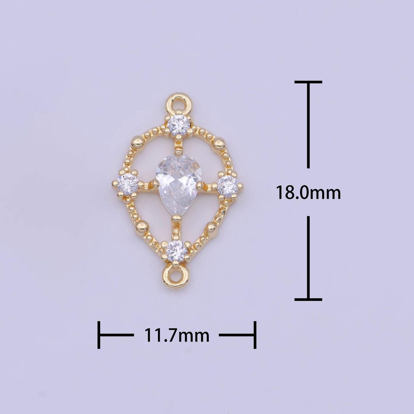 Emerald green and crystal clear tear drop charm connector gold plated micro pave cz link connector | g-564