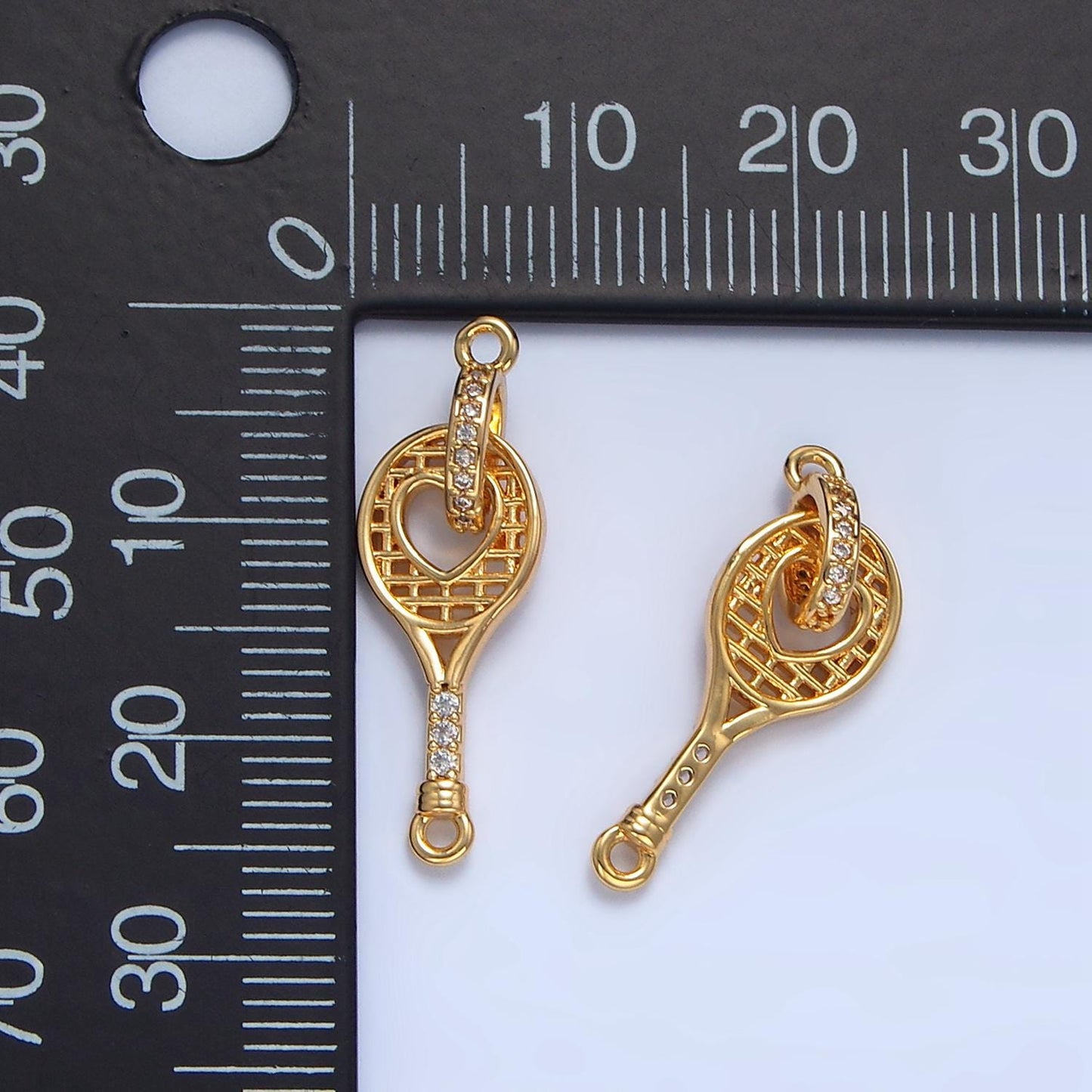 24k gold filled tennis racquet charm with cz for sport jewelry inspired necklace bracelet component | g500