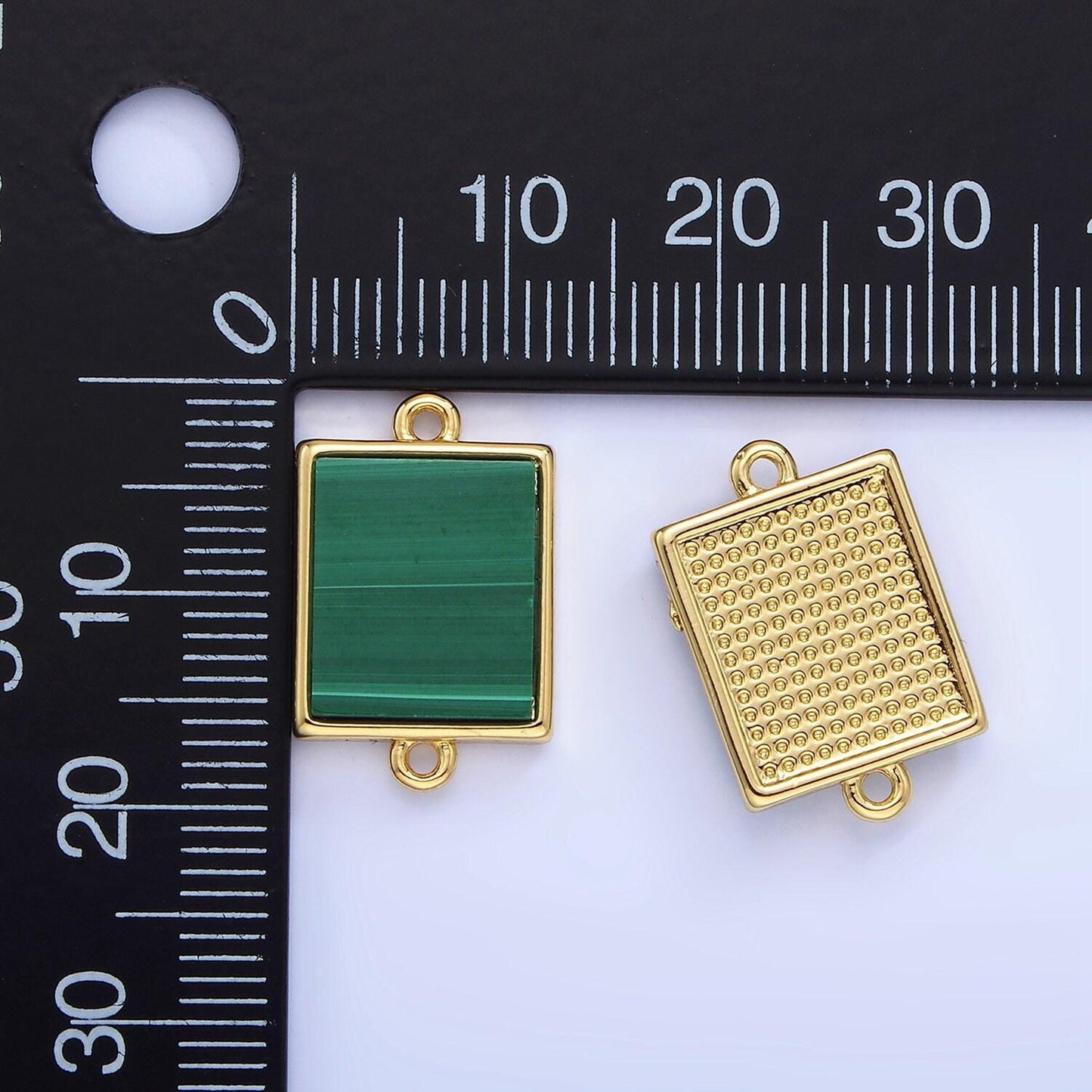 14k gold filled dainty square bezel charm green malachite charm connector for bracelet necklace earring link connector g335