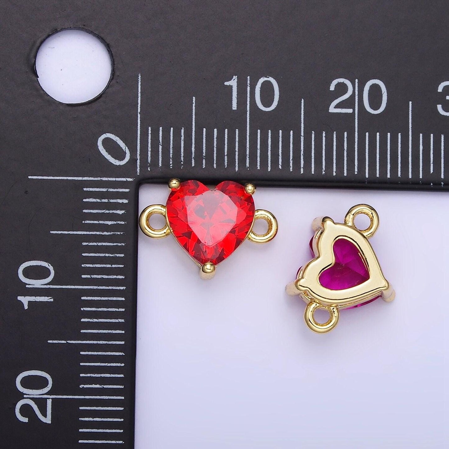 14k gold filled 9mm cz cubic zirconia heart connector | g324-g331