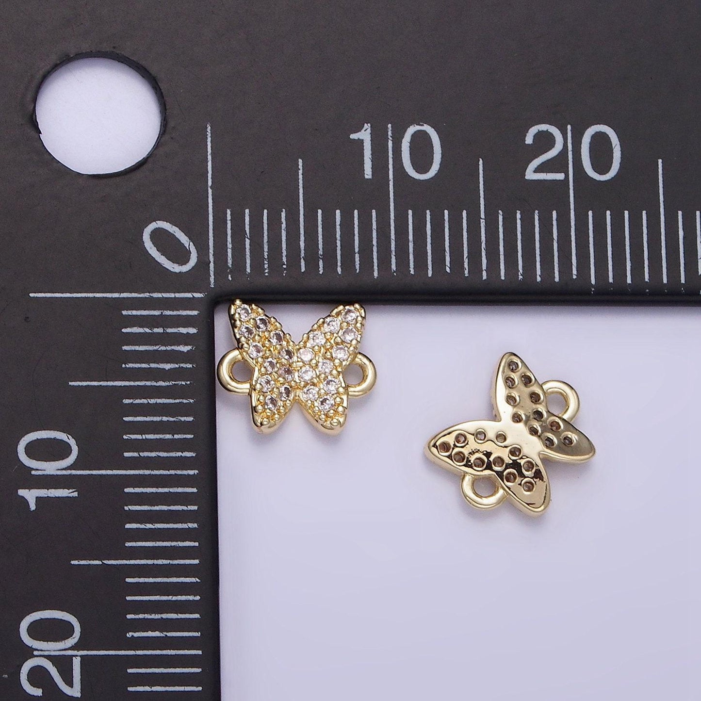 14k gold filled micro paved cz 7mm butterfly insect connector | g-293