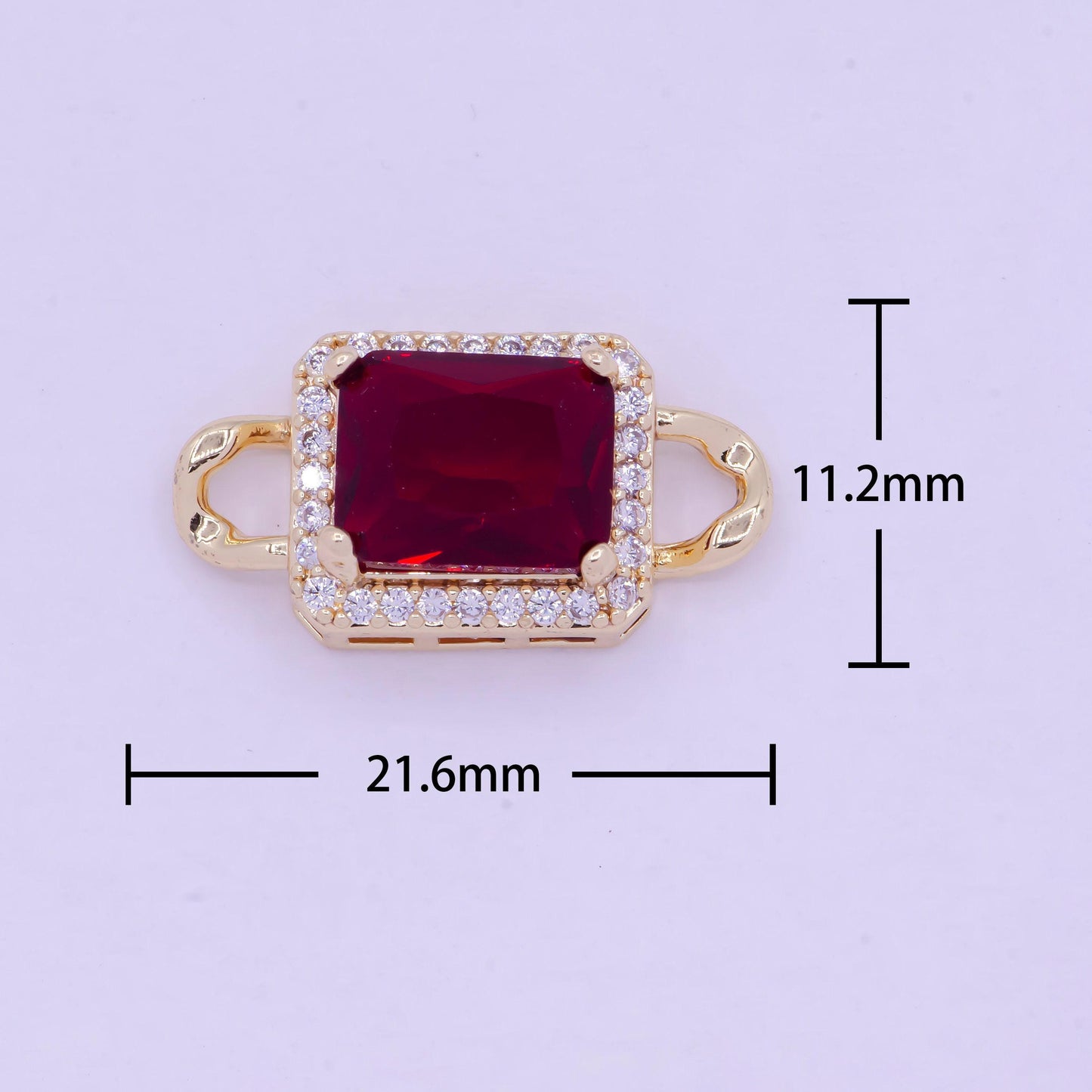 Emerald green and dark ruby red rectangular medallion royal charm connector, 24k gold plated micro pave cz link connector | f-731, f-774
