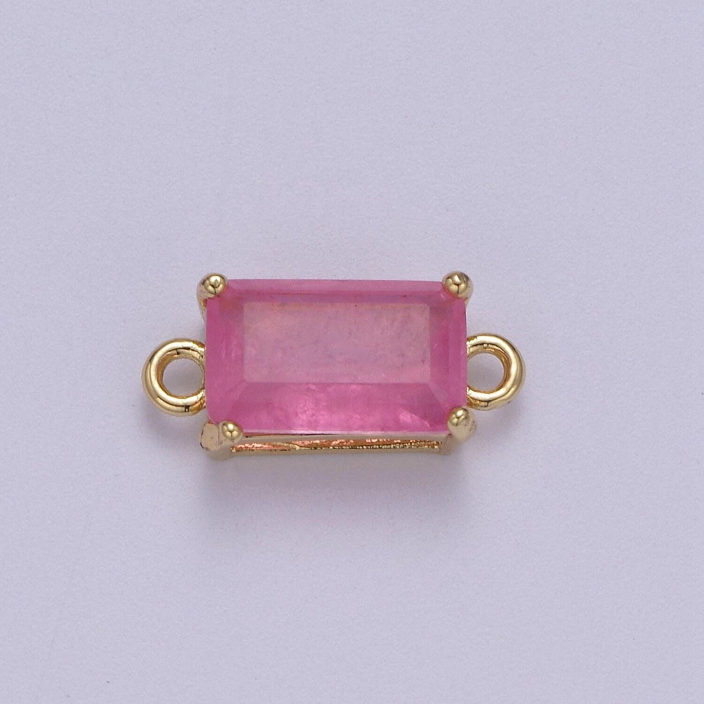 Rectangle solitaire cz birthstone charm connector geometric diamond cut dainty cubic zirconia connector for necklace earring supply two hole